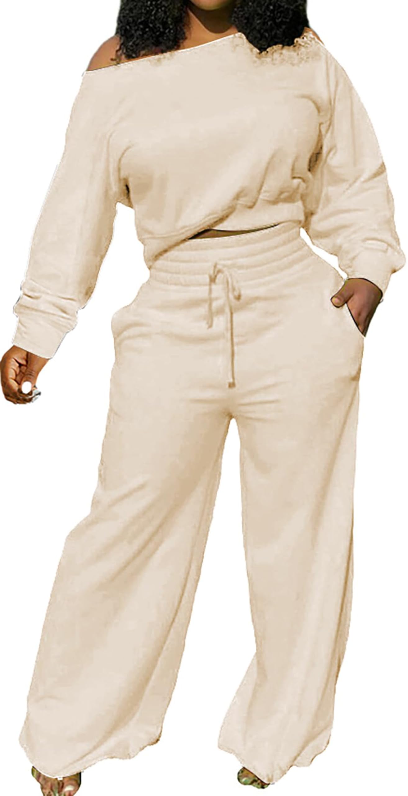 Yiershu Lounge Sets for Women 2026 Sweatsuits 2 Piece Outfit Tracksuit Matching Set Wide Leg Sweatpant