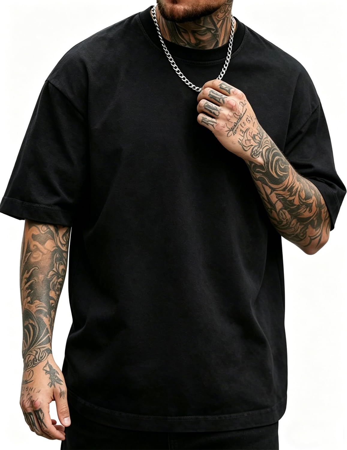 UOUA Mens Graphic Tees Vintage T-Shirts Oversized Letter Print Casual Crewneck Cotton Top Short Sleeve Rapper Streetwear