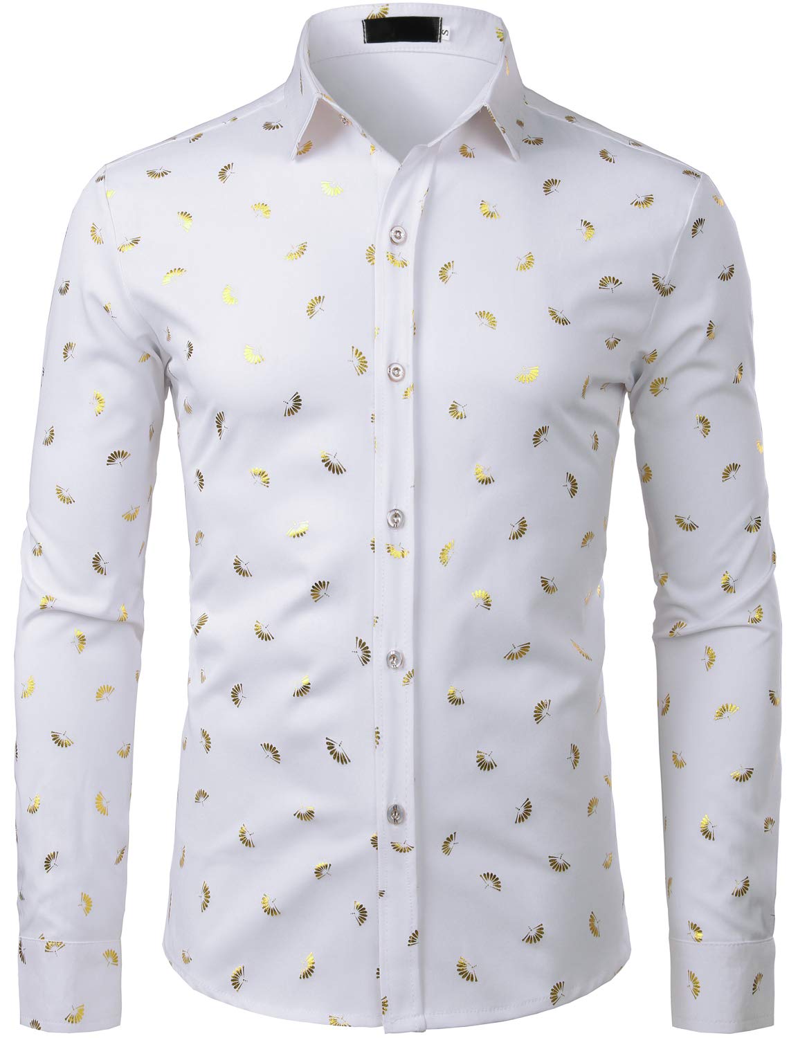 ZEROYAA Mens Hipster Printed Slim Fit Long Sleeve Button Up Party Dress Shirts