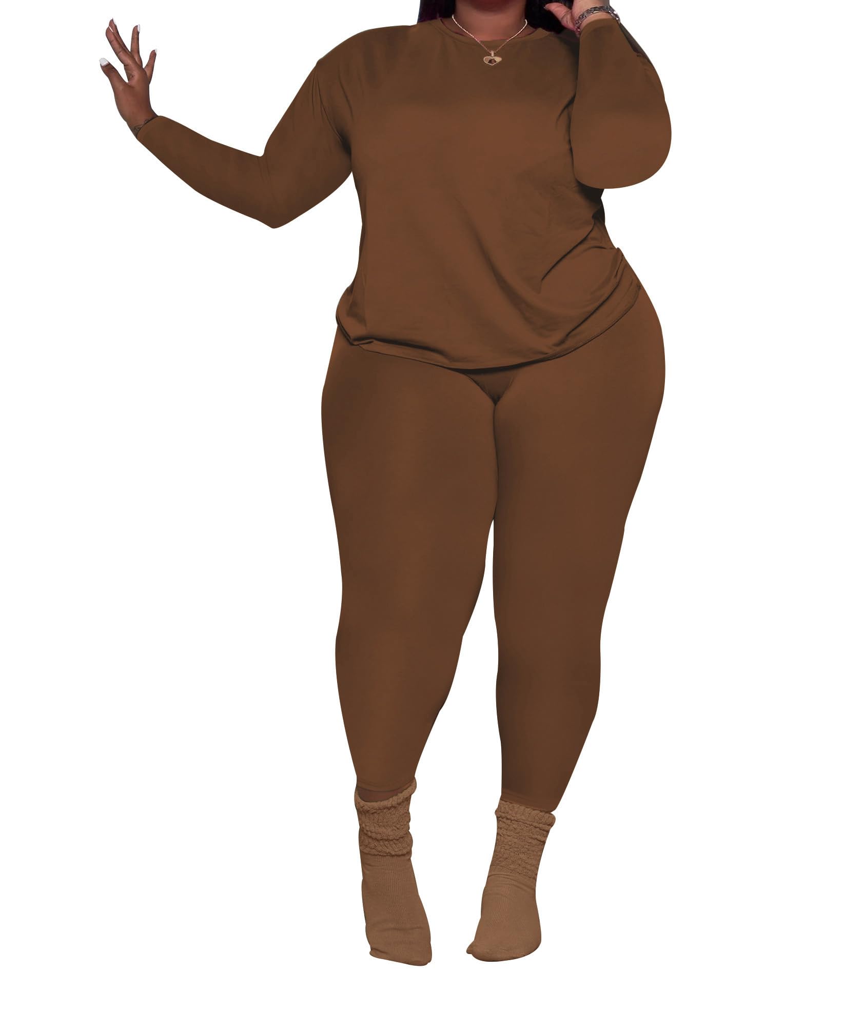 PINSV Women's Plus Size 2 Piece Outfits Tracksuits Long Sleeve Top Pants Sets Sweatsuit