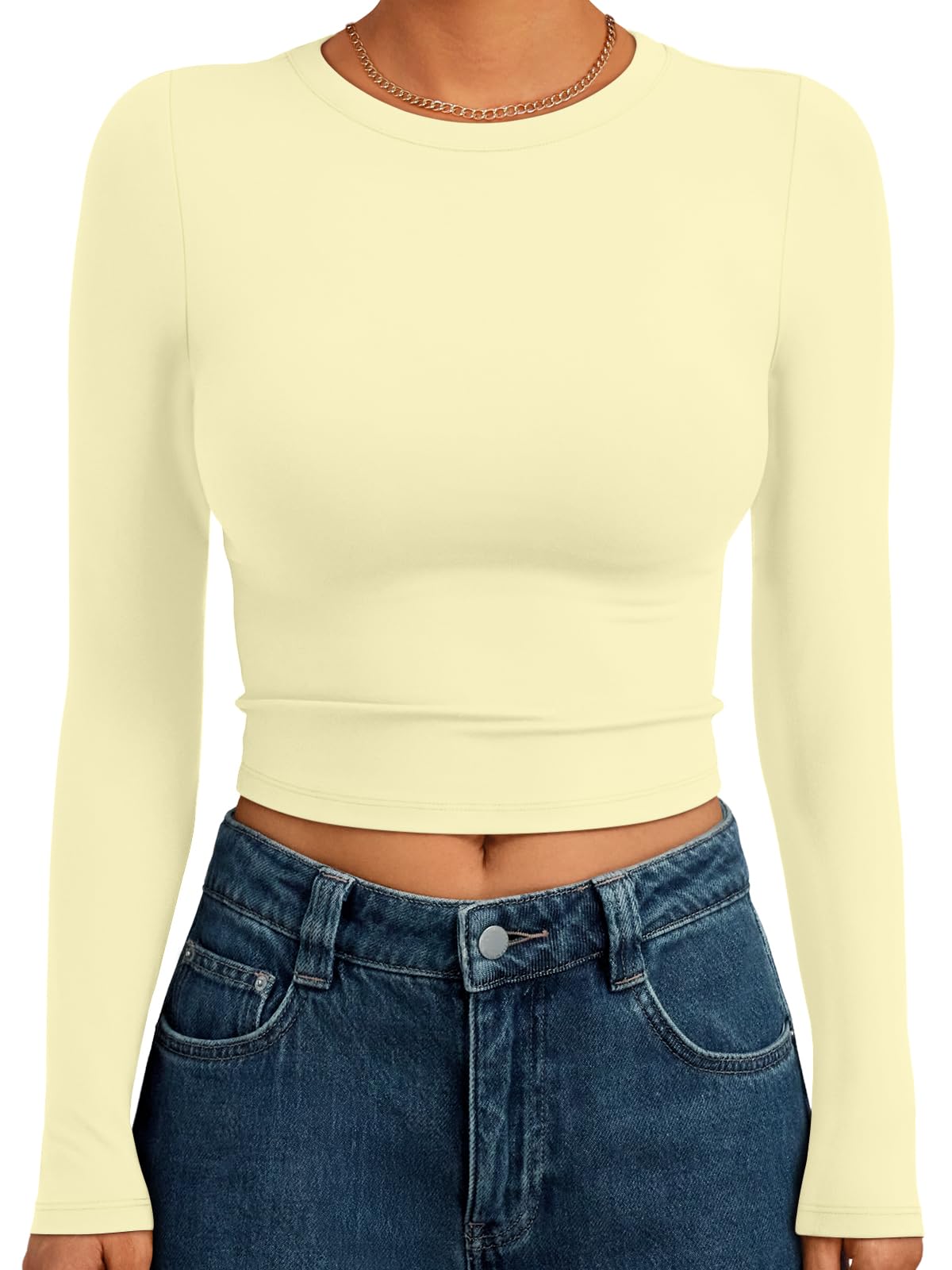 Trendy Queen Womens Long Sleeve Crop Tops Basic Slim Fitted Shirts Spring Fashion Outfits 2026 Teen Girl Clothes