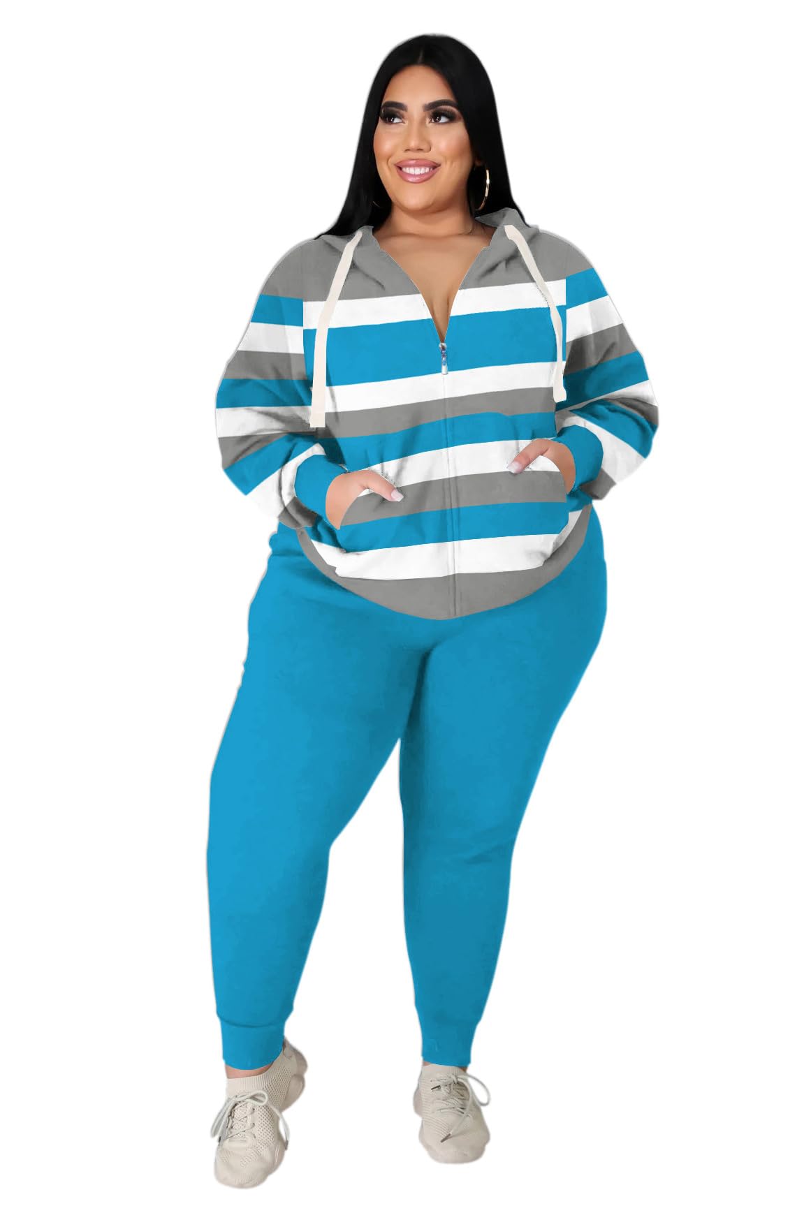 YeGine Womens Plus Size Two Piece Outfits Sweatsuits Casual Long Sleeve Set With Pockets