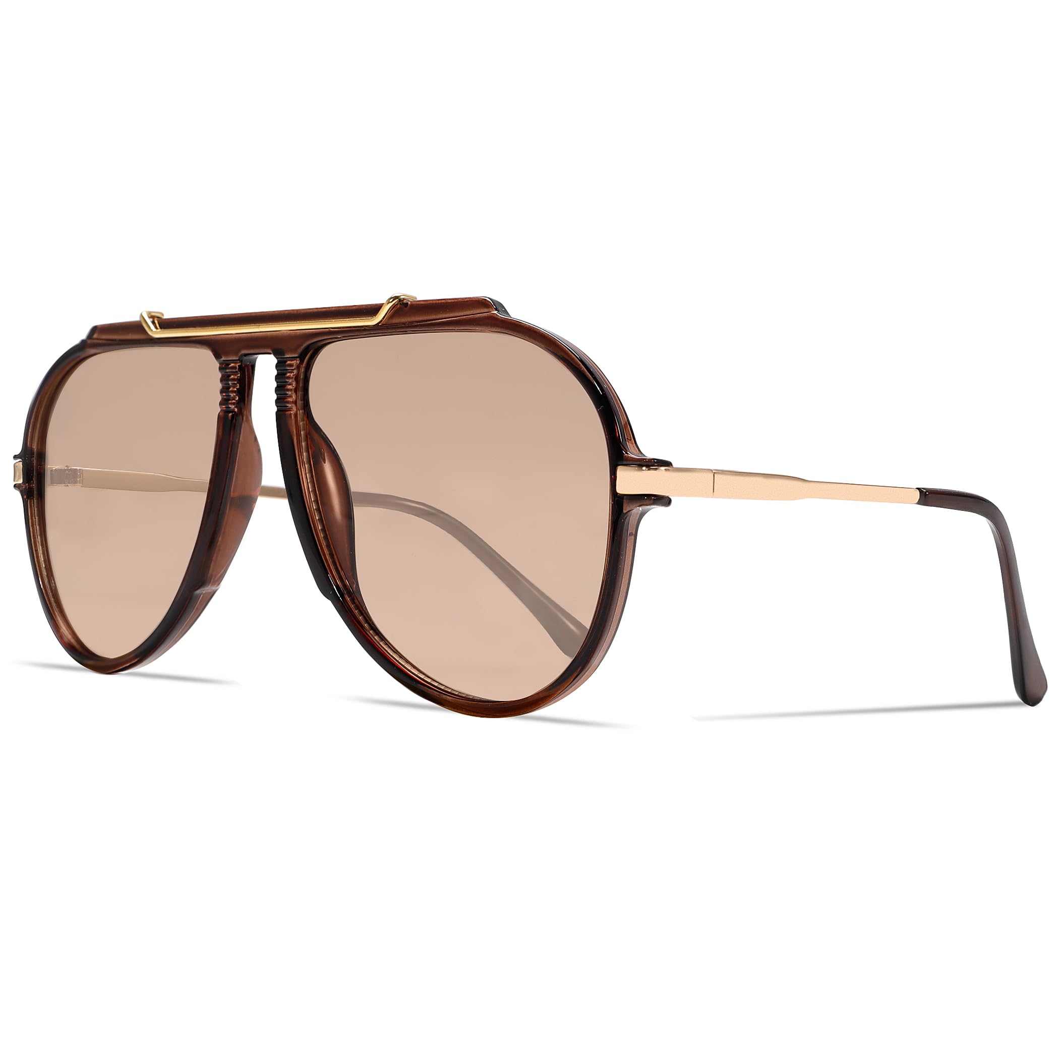 GUVIVI Oversized Aviator Sunglasses for Women Men 2026 70s Retro Gold Metal Sun Glasses Tangle Free Square Aviators