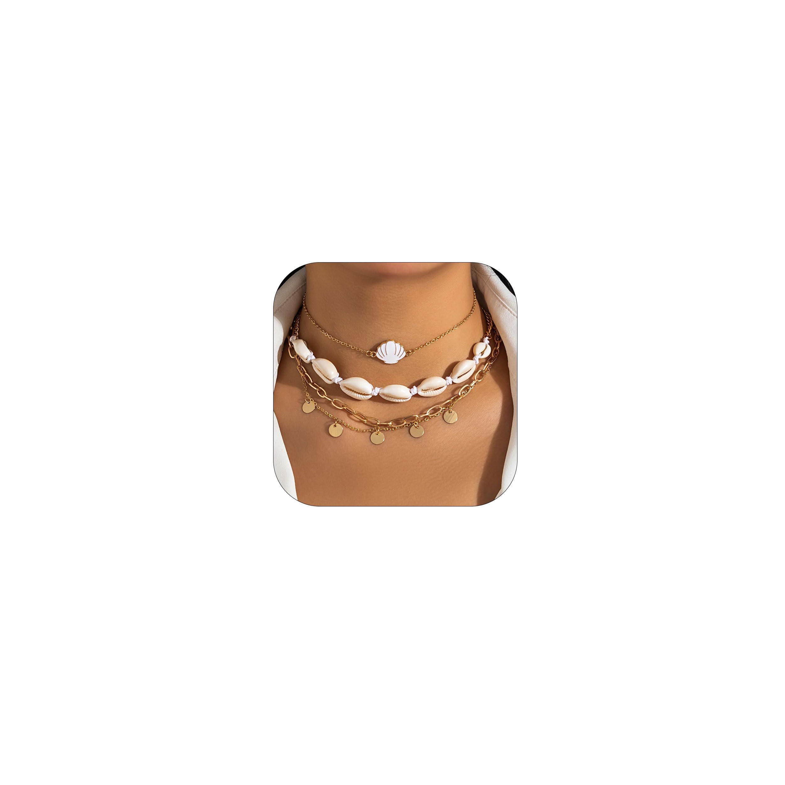 YANCHUN Shell Necklace Beach Jewelry for Women Sea Shell Necklace Layered Gold Shell Charm Necklaces Summer Outfits for Women Beach Fashion Accessories