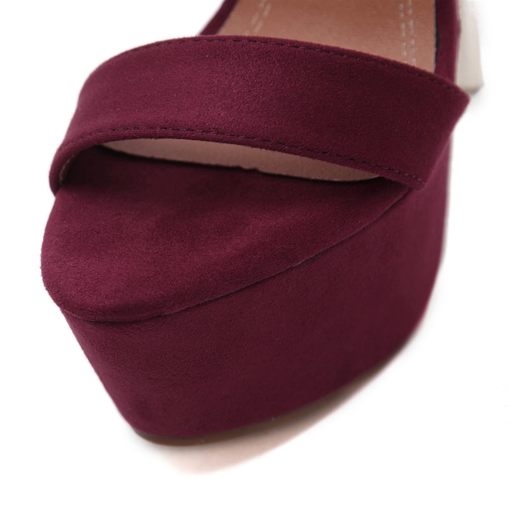 Women's Suede Platforms High Heels Shoe Fashion One Word Belt Plus Size Stiletto Sandals Slip On Metal Ankle Strap Back Zipper Backless High Heels