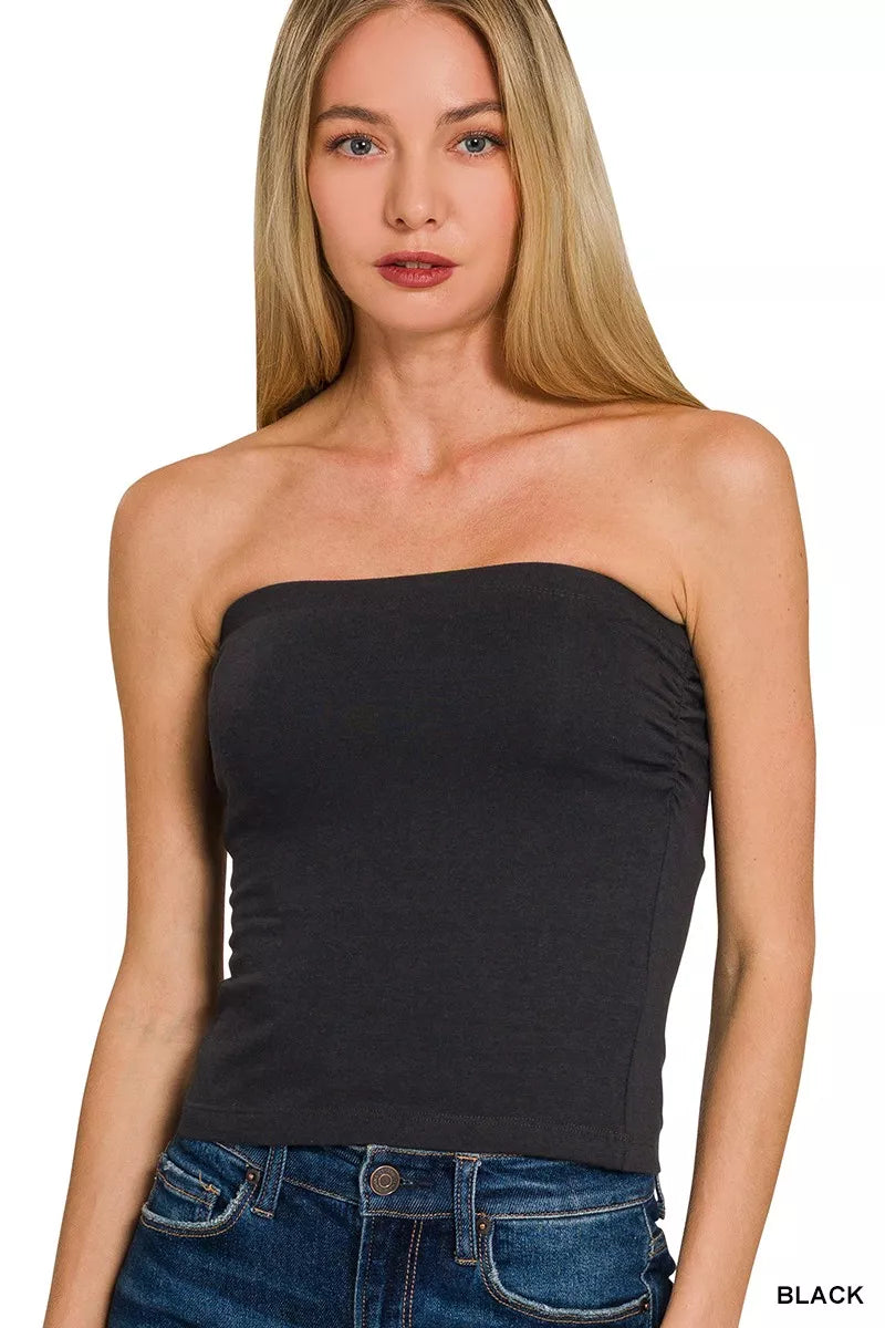 Zenana Cotton Tube Top with Built-in Bra Support