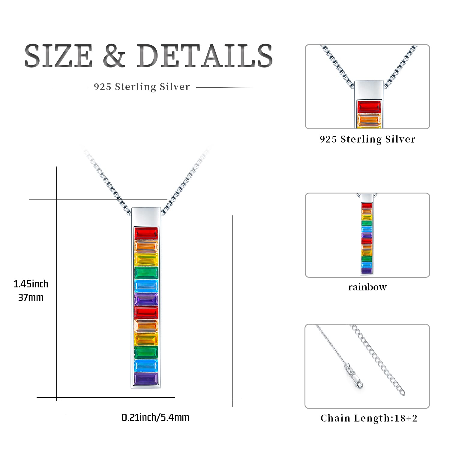 KoyeKei Pride Necklace Gifts for Women Men 925 Sterling Silver Rainbow Pride Pendant LGBT Gay Necklace Jewelry Gifts for Lesbian