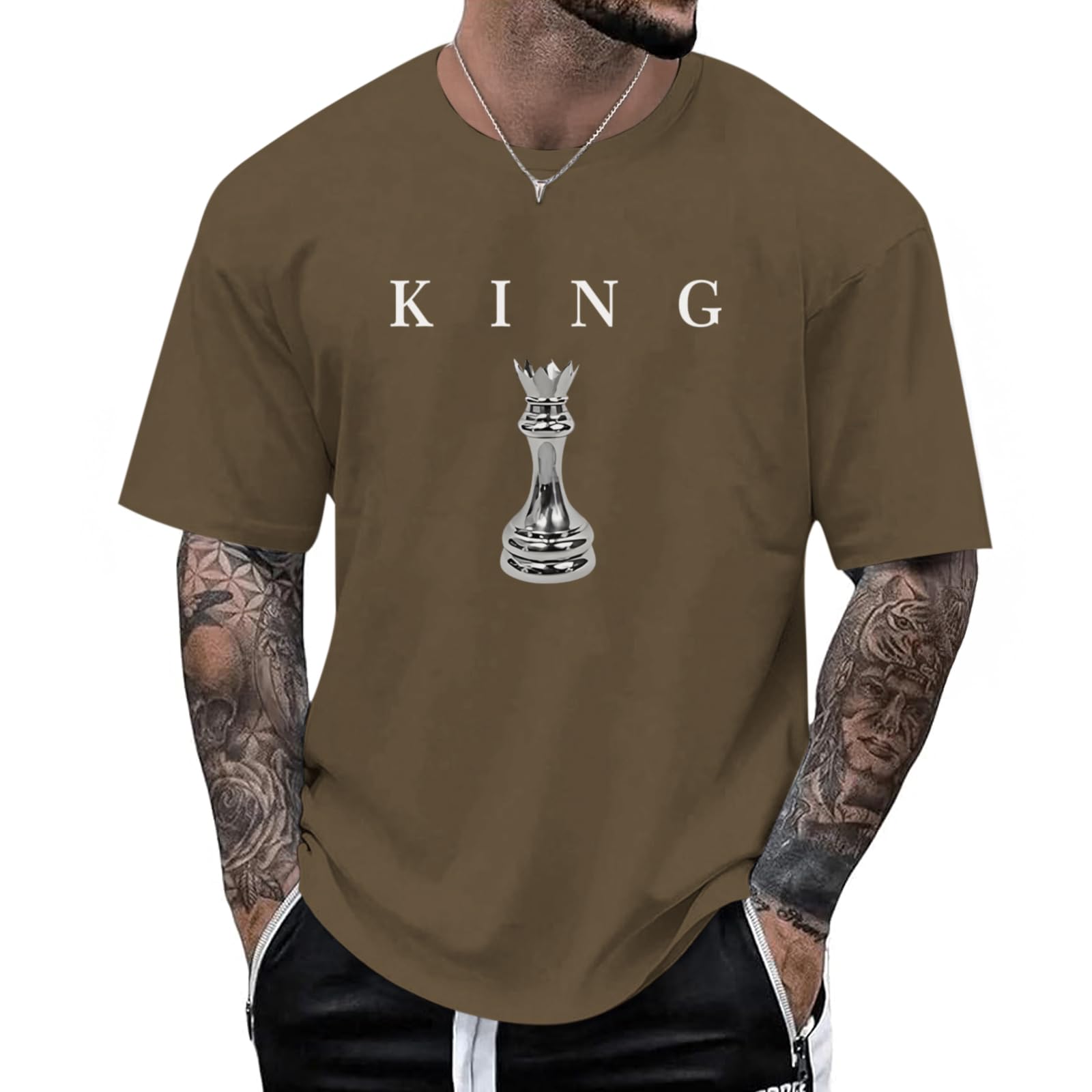 Kelxjia Men's King Chess Shirt Graphic Tees Designer Printed T Shirts for Men Urban Letter T-Shirt Streetwear