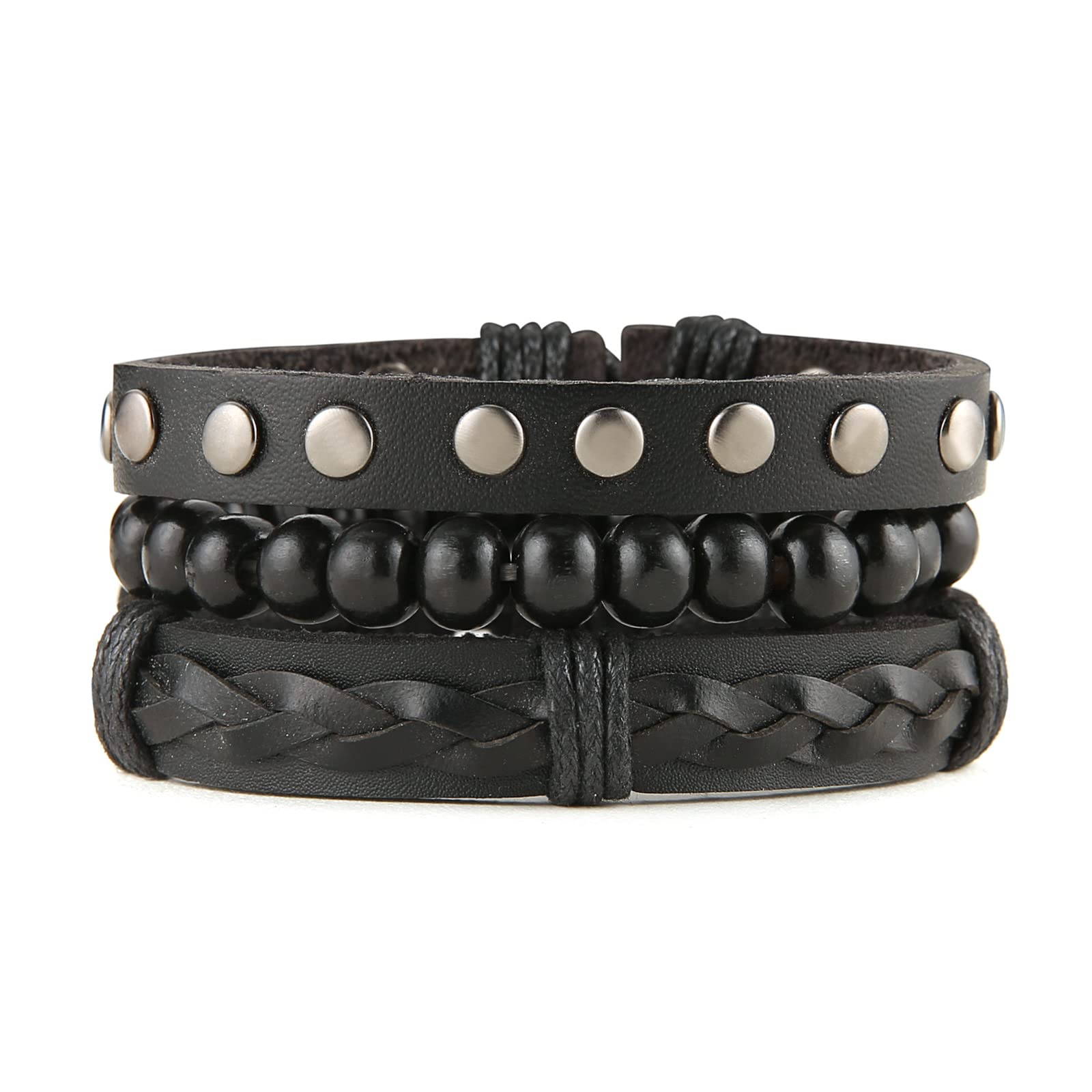 HZMAN Wrap Bracelets Men Women, Hemp Cords Wood Beads Ethnic Tribal Bracelets, Leather Wristbands
