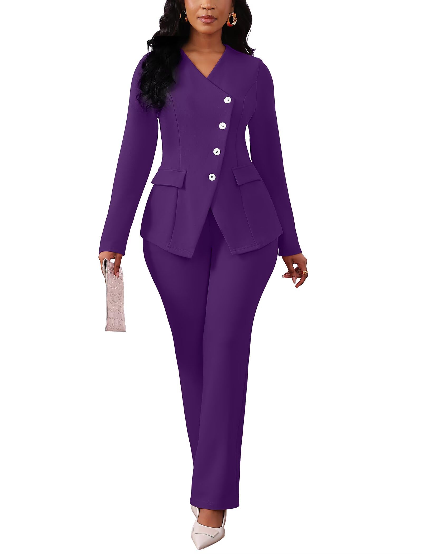 Mintsnow Pant Suits for Women Dressy Long Sleeve Blazer Jackets and High Waisted Wide Leg Pants Sets 2 Piece Work Outfit 2026