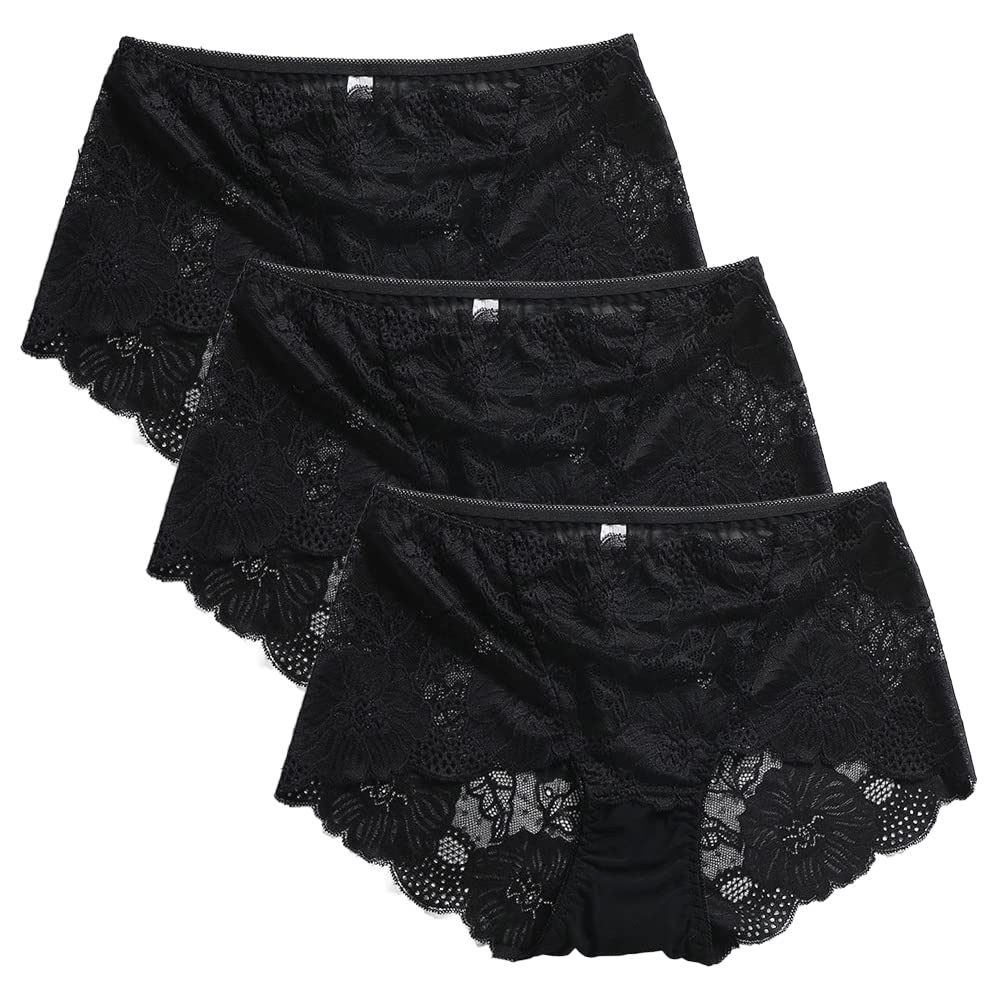PHOLEEY Womens Sexy Underwear Lace Panties High Waisted Plus Size Ladies Brief for Women 5-Pack