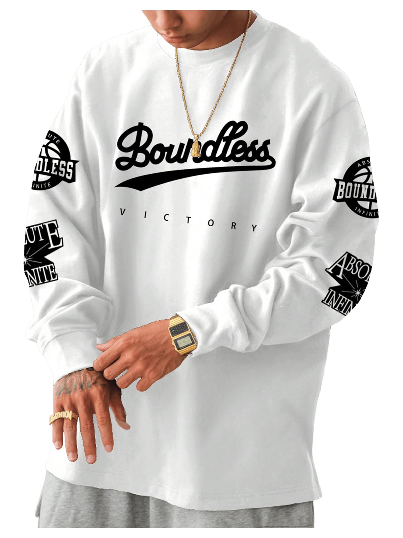 MakeMeChic Men's Graphic Oversized Sweatshirt Long Sleeve Crew Neck 90s Vintage Tee Shirts Streetwear