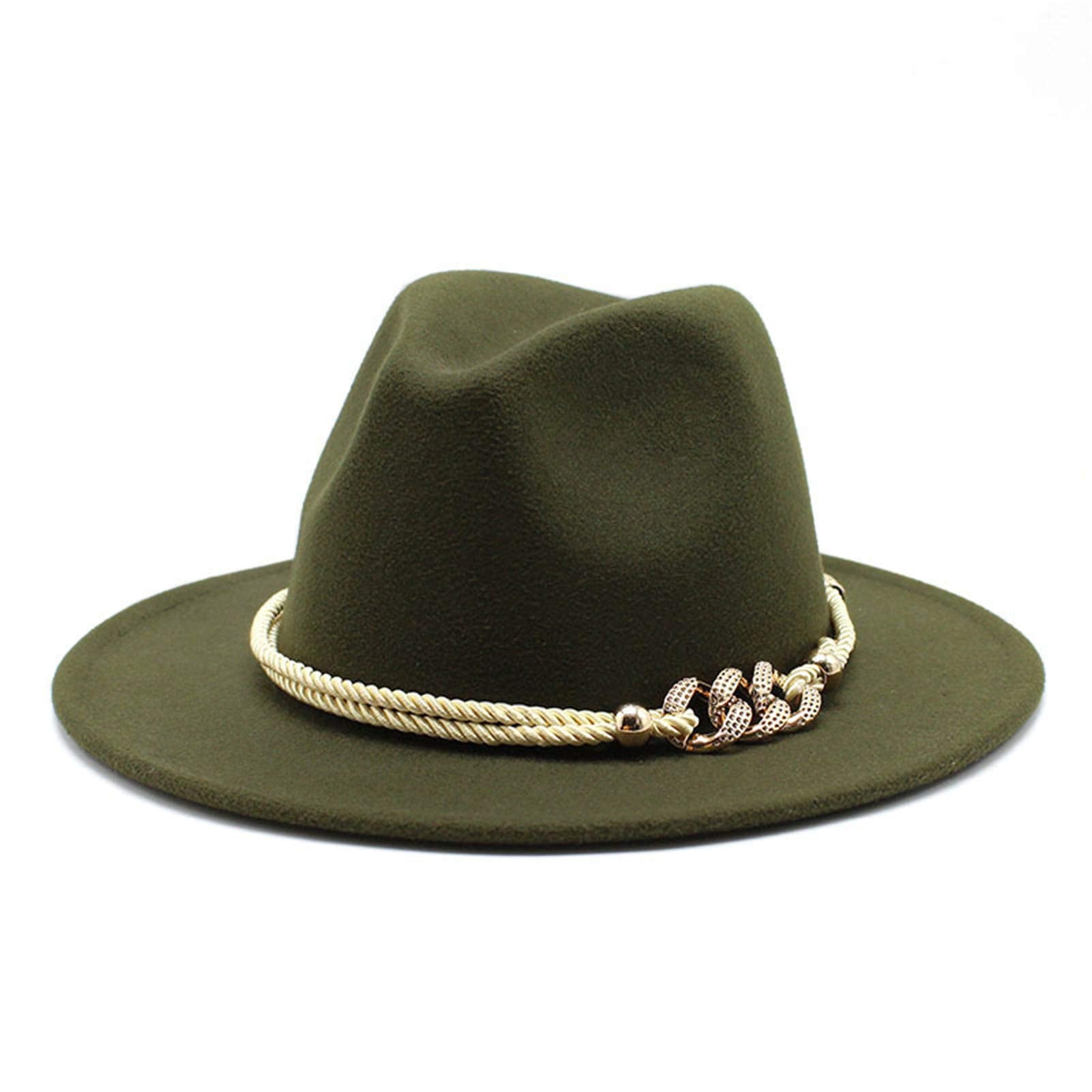Gossifan Lady Fashion Wide Brim Felt Fedora Panama Hat with Ring Belt