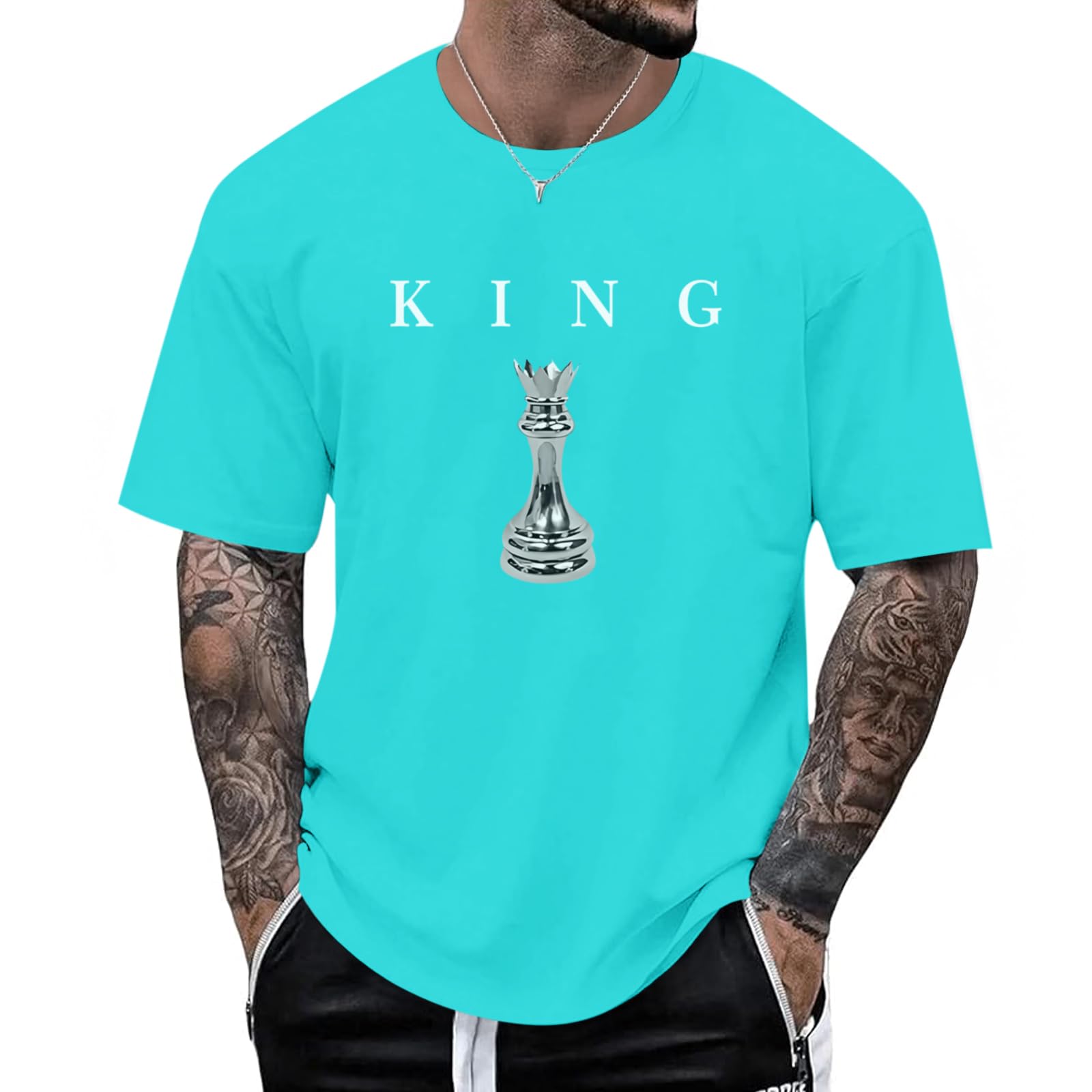 Kelxjia Men's King Chess Shirt Graphic Tees Designer Printed T Shirts for Men Urban Letter T-Shirt Streetwear