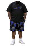 WDIRARA Men's Big and Tall 2 Piece Outfits Letter Camo Print Short Sleeve Tracksuit Track Shorts Set