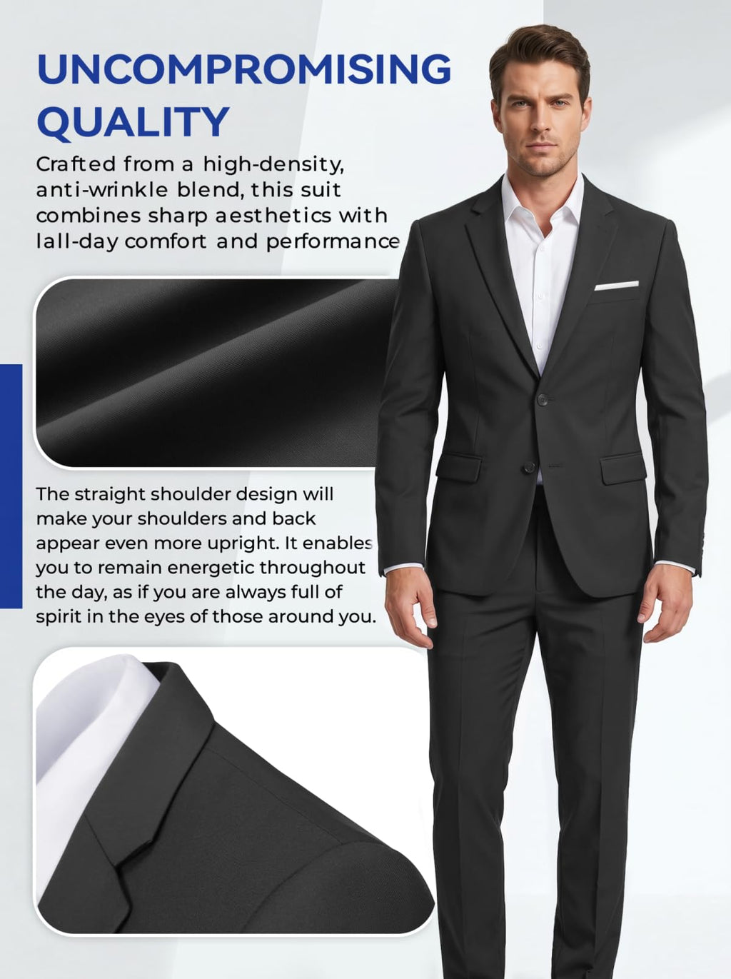 Lynerun Mens 2 Piece Slim Fit Suit Two Button Formal Solid Suit Jacket Pants Set Wedding Work Prom Tuxedo Men
