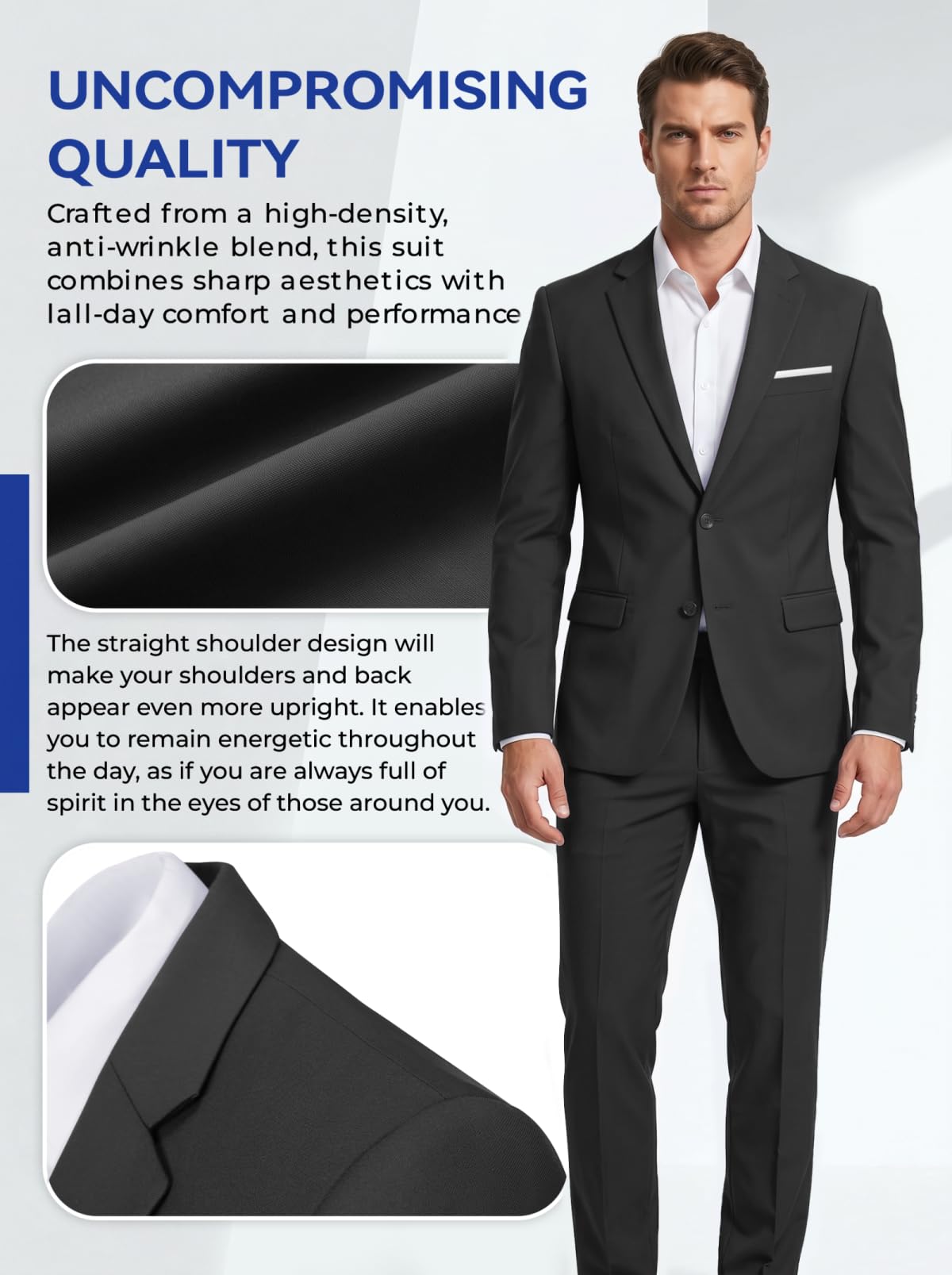 Lynerun Mens 2 Piece Slim Fit Suit Two Button Formal Solid Suit Jacket Pants Set Wedding Work Prom Tuxedo Men