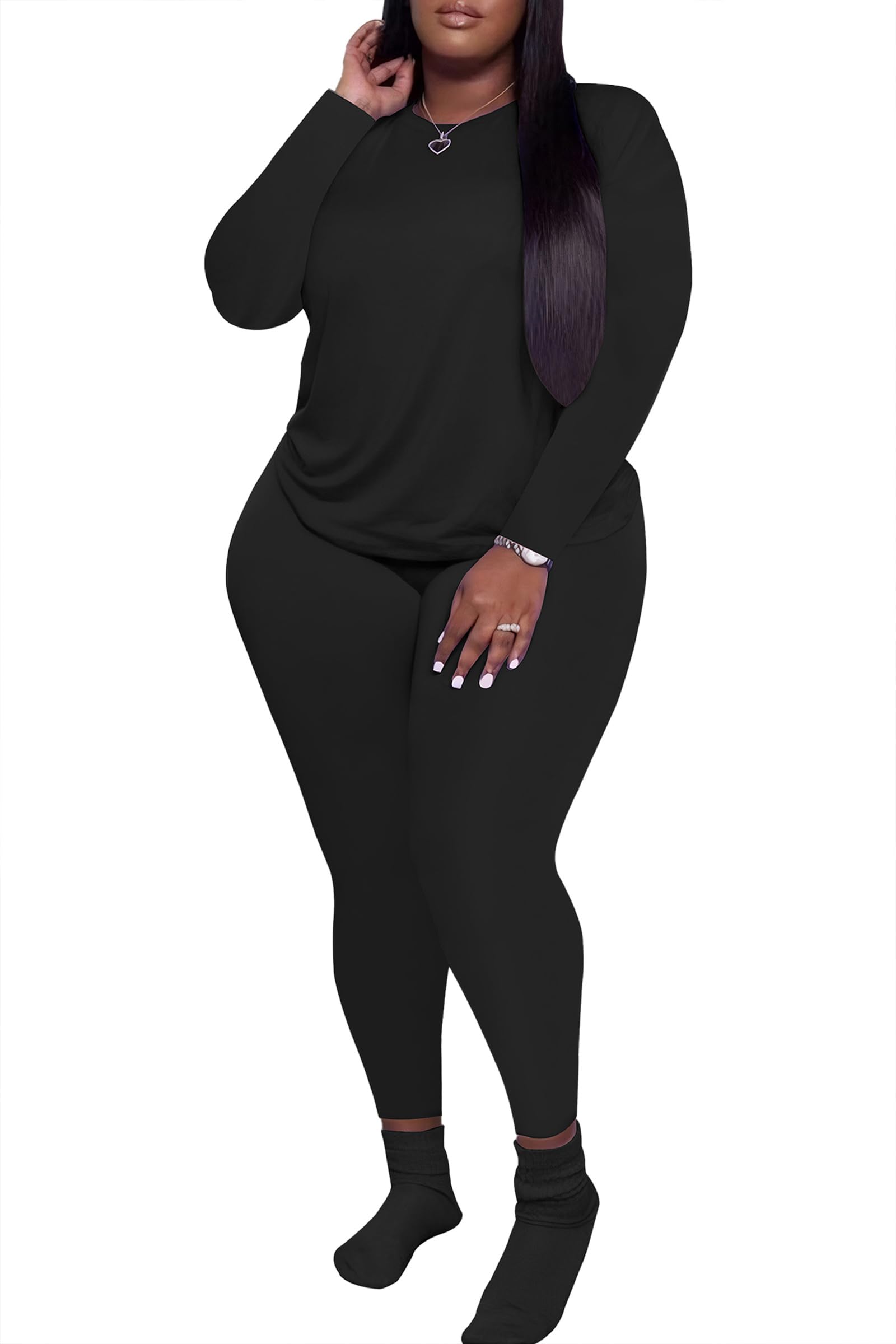 PINSV Women's Plus Size 2 Piece Outfits Tracksuits Long Sleeve Top Pants Sets Sweatsuit