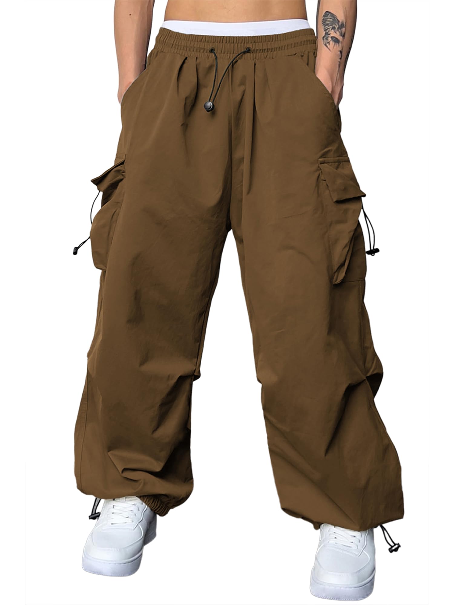JMIERR Men's Baggy Cargo Pants Trendy Casual Parachute Pant Loose Fit Harem Joggers with Pockets for Streetwear
