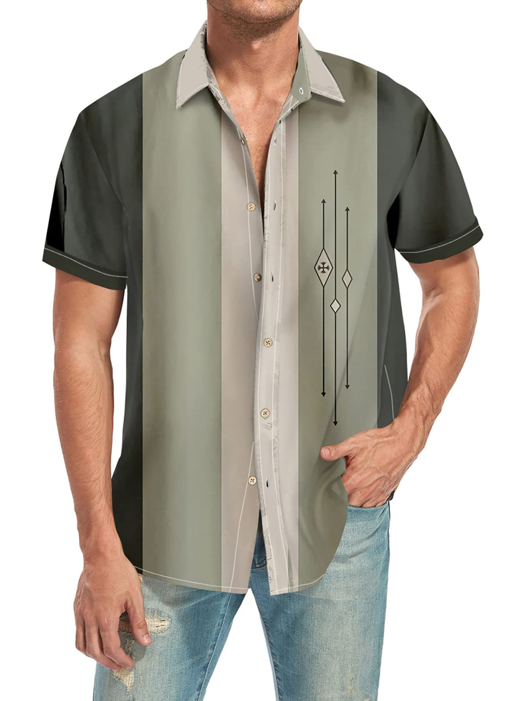 Men's Short Sleeve Button Down Bowling Shirts Hawaiian Casual Printed Summer Regular Fit Beach Aloha Shirt