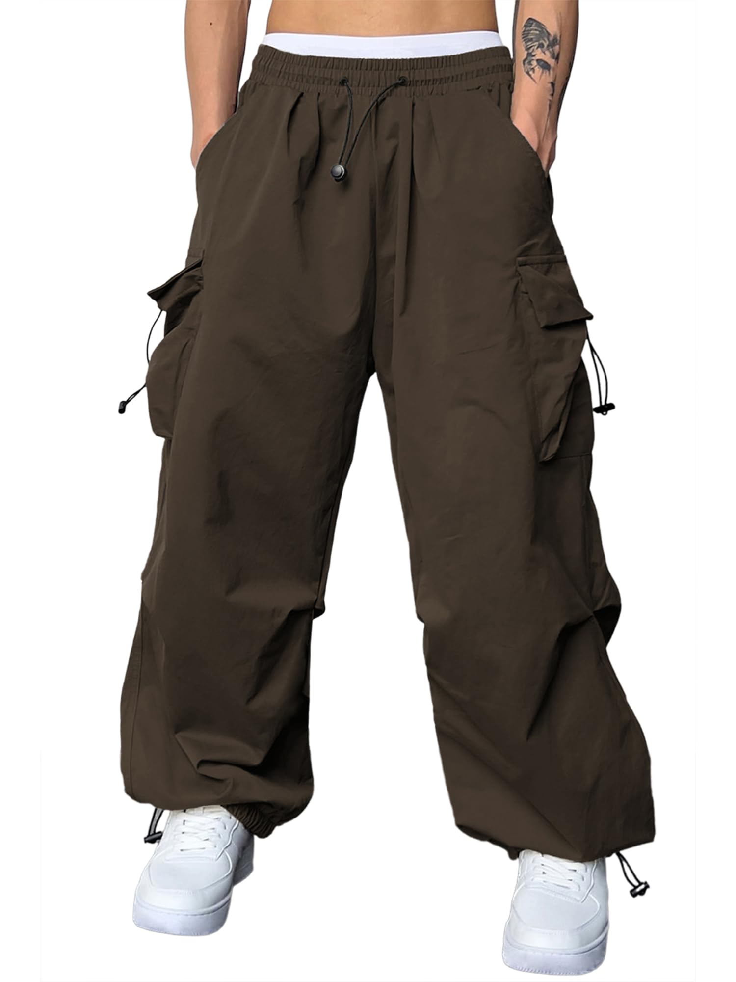 JMIERR Men's Baggy Cargo Pants Trendy Casual Parachute Pant Loose Fit Harem Joggers with Pockets for Streetwear