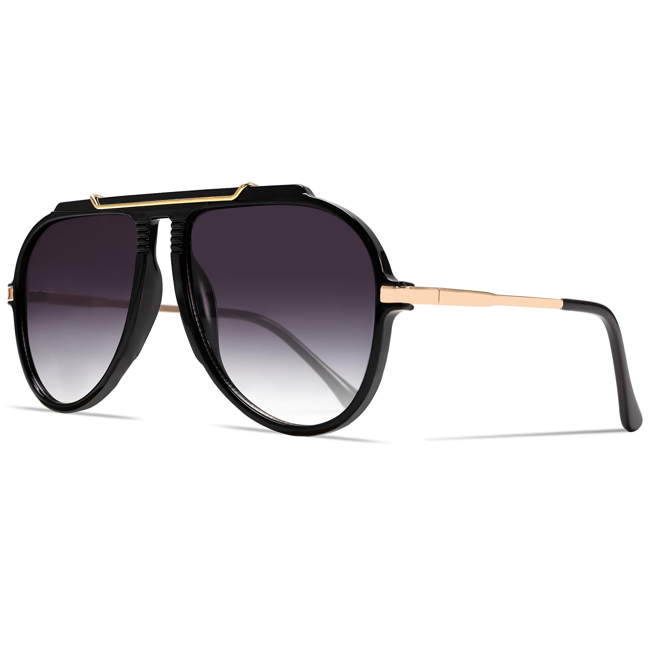 GUVIVI Oversized Aviator Sunglasses for Women Men 2026 70s Retro Gold Metal Sun Glasses Tangle Free Square Aviators