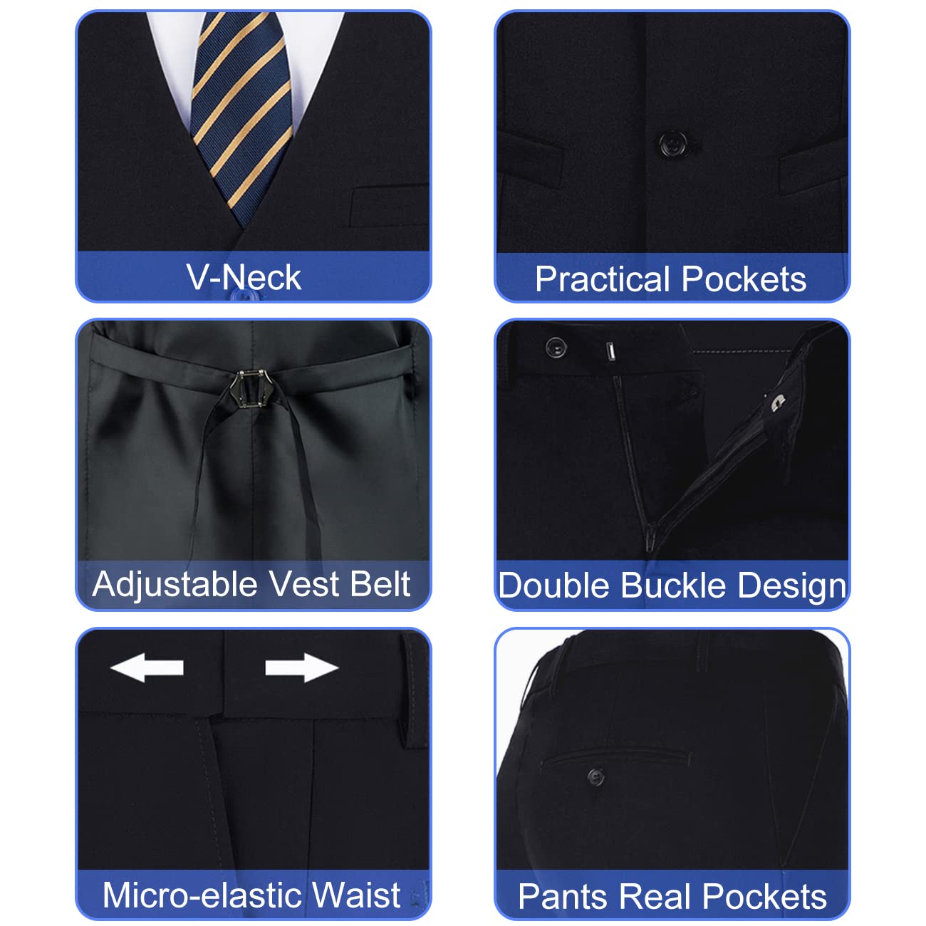Mens Slim Fit 2 Piece Suit Set V-Neck Solid Dress Suit Vest Pants Wedding Prom Tuxedo for Men