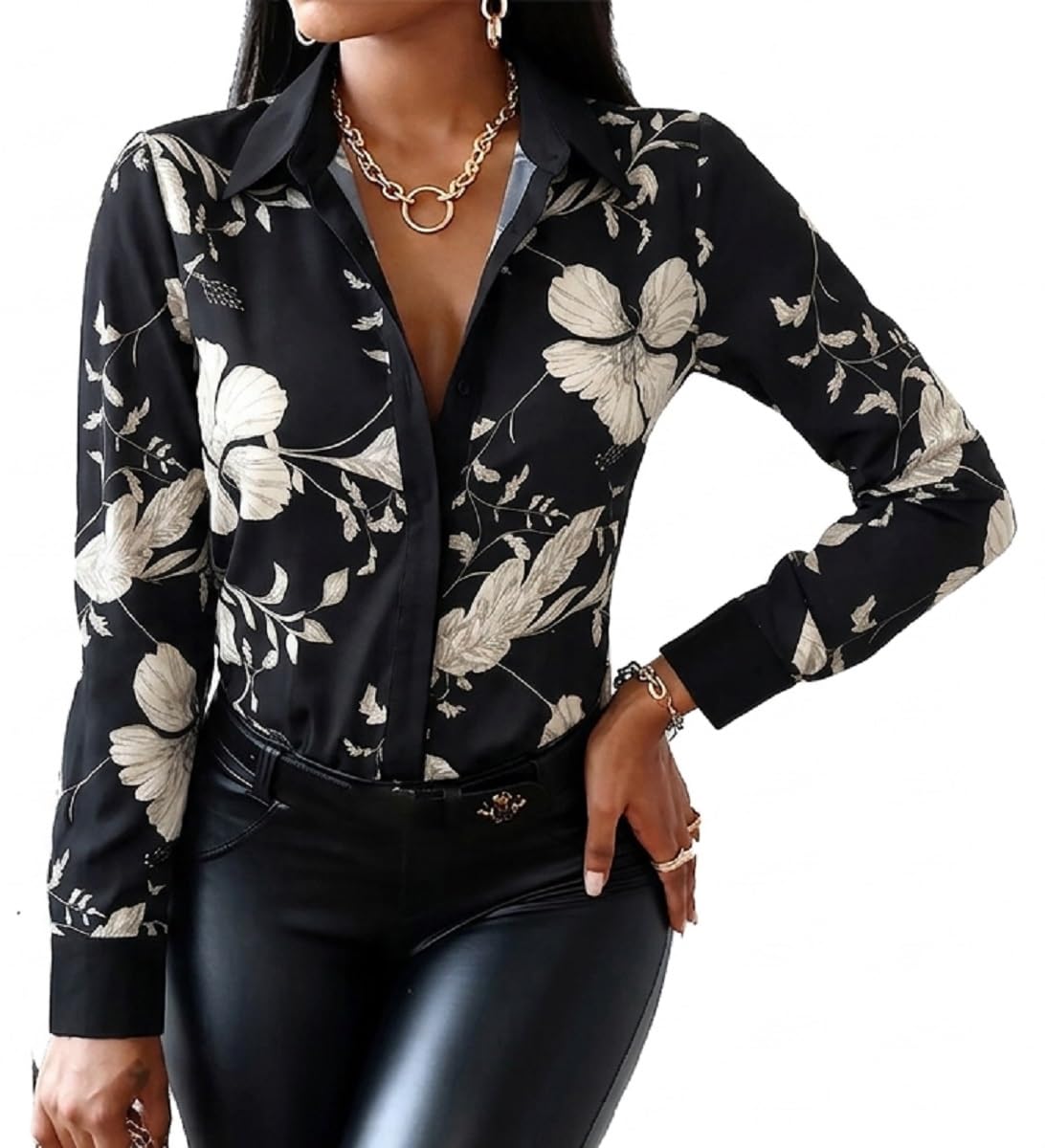Blouses for Women Dressy Casual Colorful Long Sleeve Shirt Floral Print Tops Loose Collar Sexy T-Shirts Fashion 2023