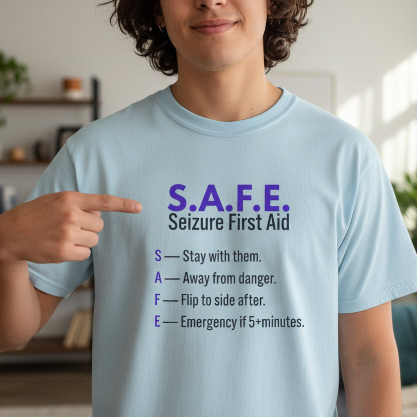 S.A.F.E. Seizure First Aid T-Shirt – Epilepsy Awareness Education Tee