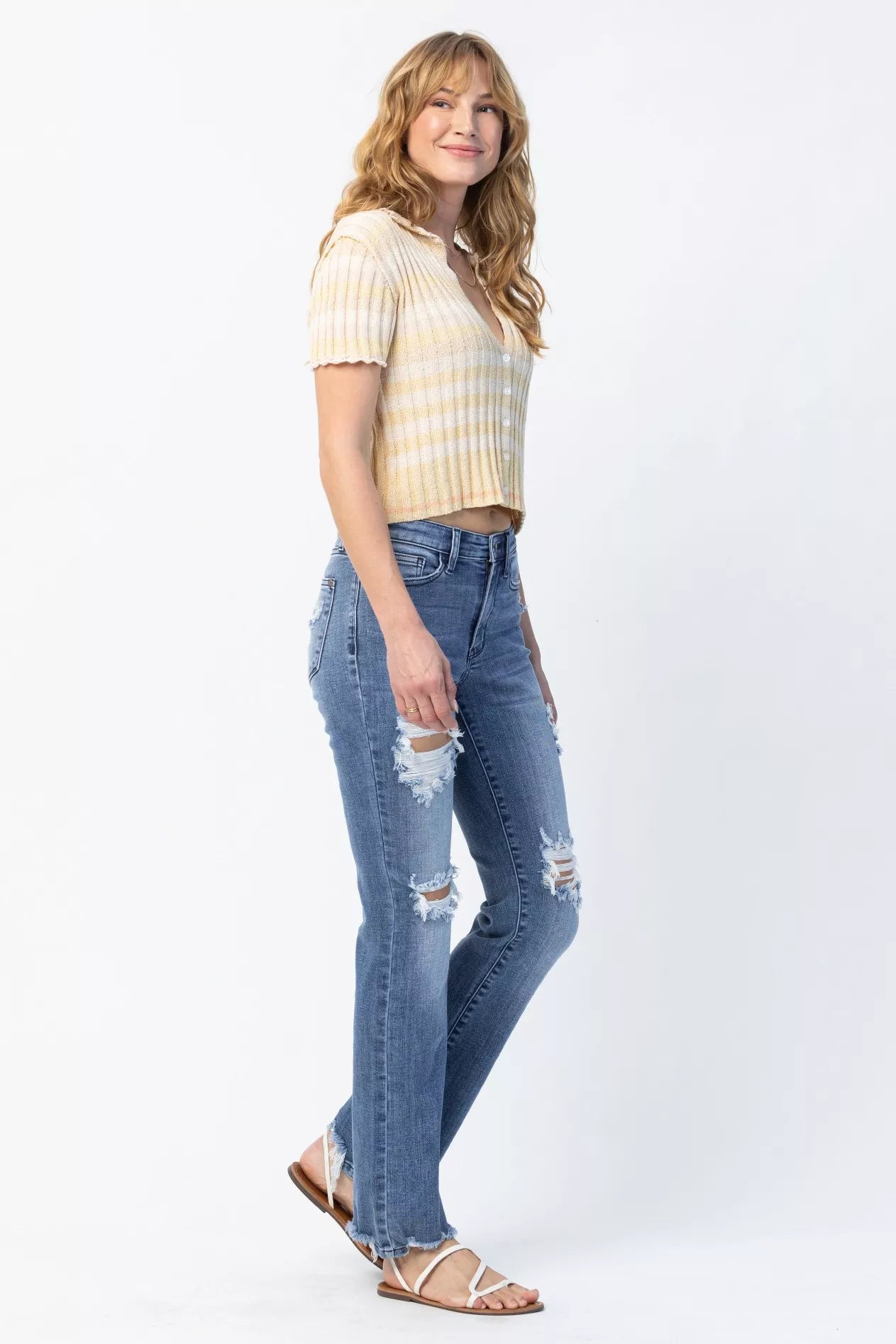 Judy Blue Plus Size Mid Rise Destroyed Straight Jeans Distressed Everyday Look For Women