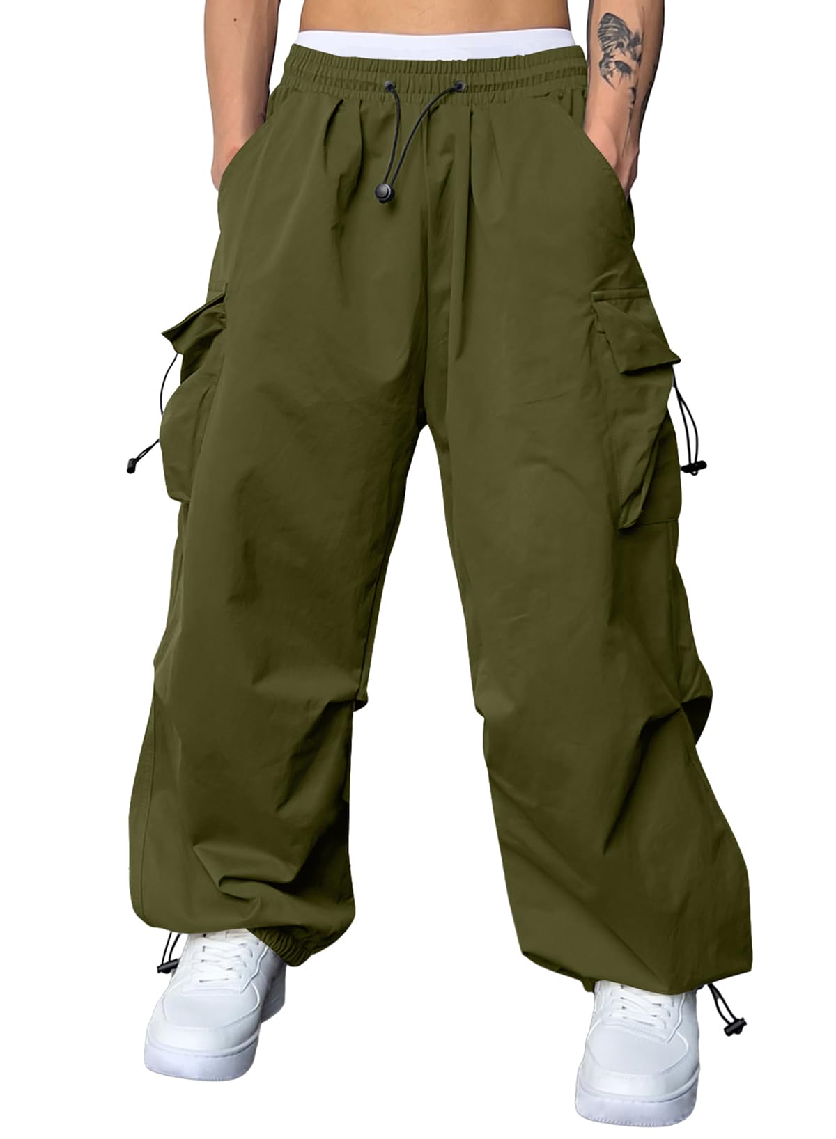 JMIERR Men's Baggy Cargo Pants Trendy Casual Parachute Pant Loose Fit Harem Joggers with Pockets for Streetwear