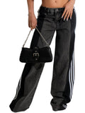 Angsuttc Womens Jeans with Patchwork Stripes High Waisted Stretchy Denim Color Block Straight Wide Leg Trendy Jean