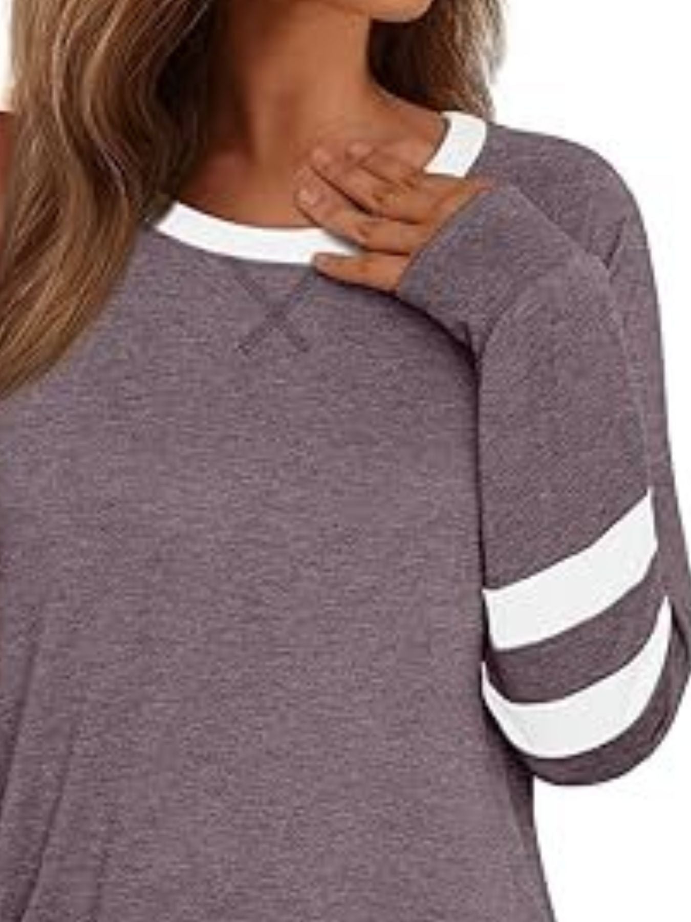 Women's Casual Navy Striped Long Sleeve Round Neck T-Shirt