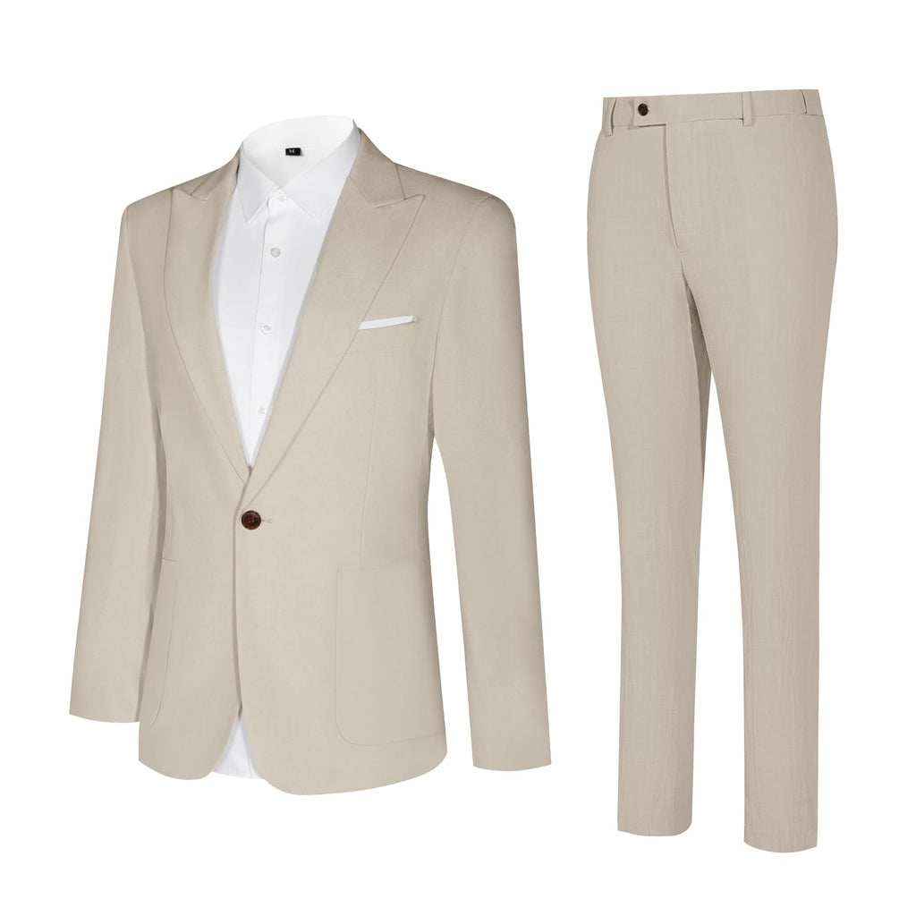 Diaryan Linen Men Suit Set Casual Tuxedo 2 Piece Regular Fit Blazer One Button Solid Jacket and Pants for Prom Wedding Party