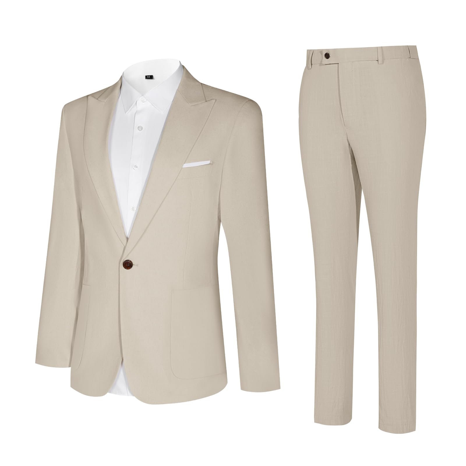 Diaryan Linen Men Suit Set Casual Tuxedo 2 Piece Regular Fit Blazer One Button Solid Jacket and Pants for Prom Wedding Party
