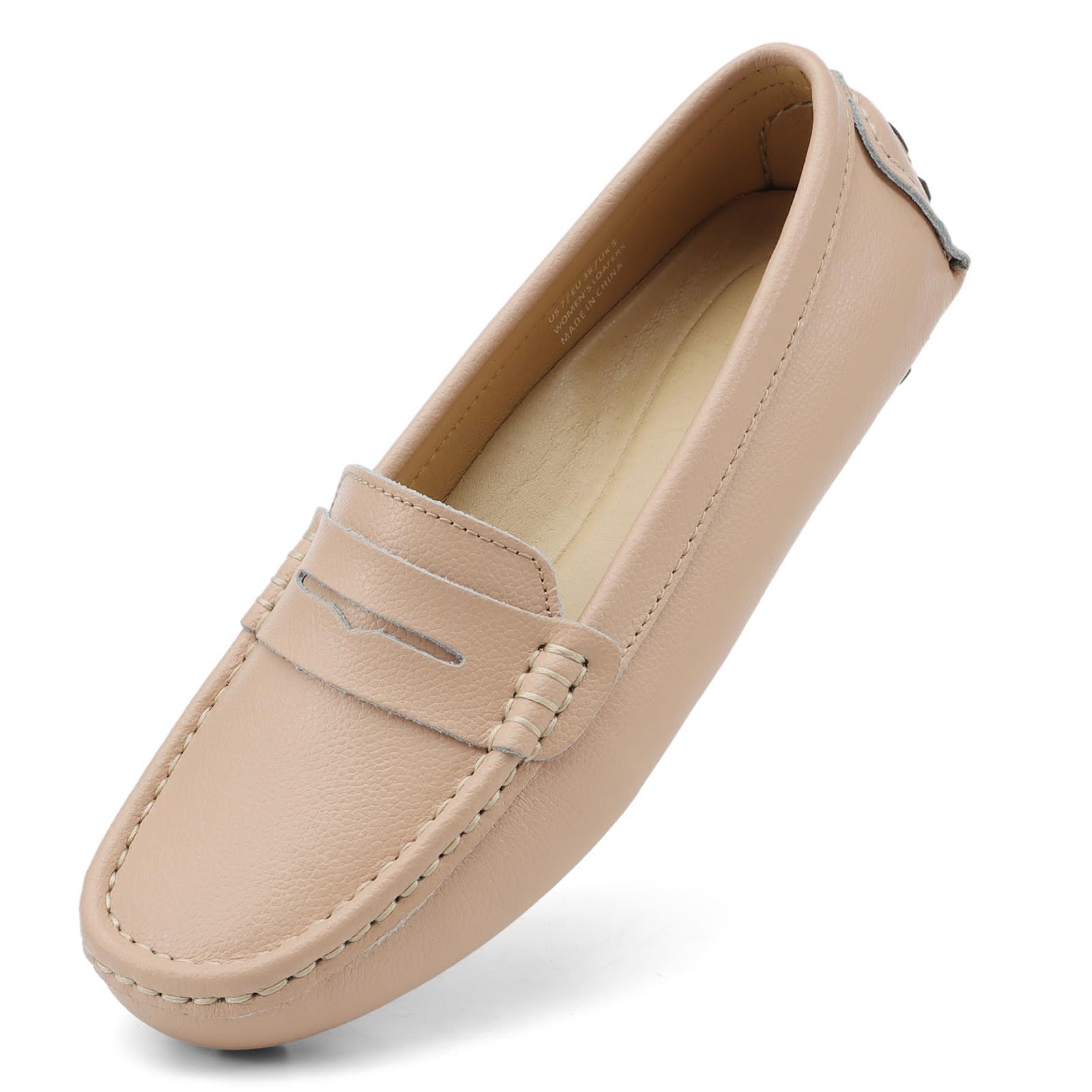 Artisure Women's Classic Comfort Leather Penny Loafers Casual Slip-Ons Lightweight Walking Flats Driving Mocs Boat Shoes