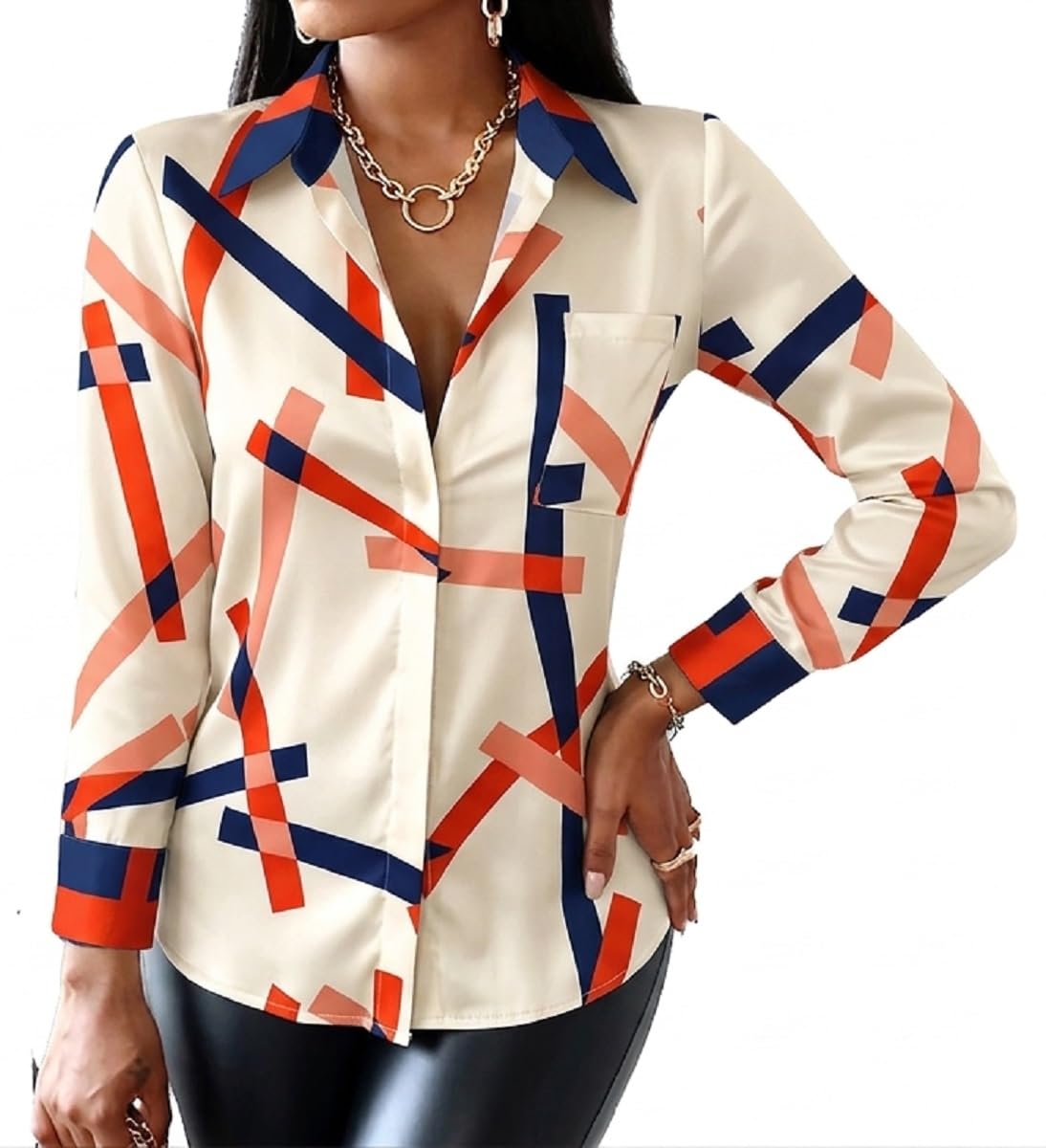 Blouses for Women Dressy Casual Colorful Long Sleeve Shirt Floral Print Tops Loose Collar Sexy T-Shirts Fashion 2023