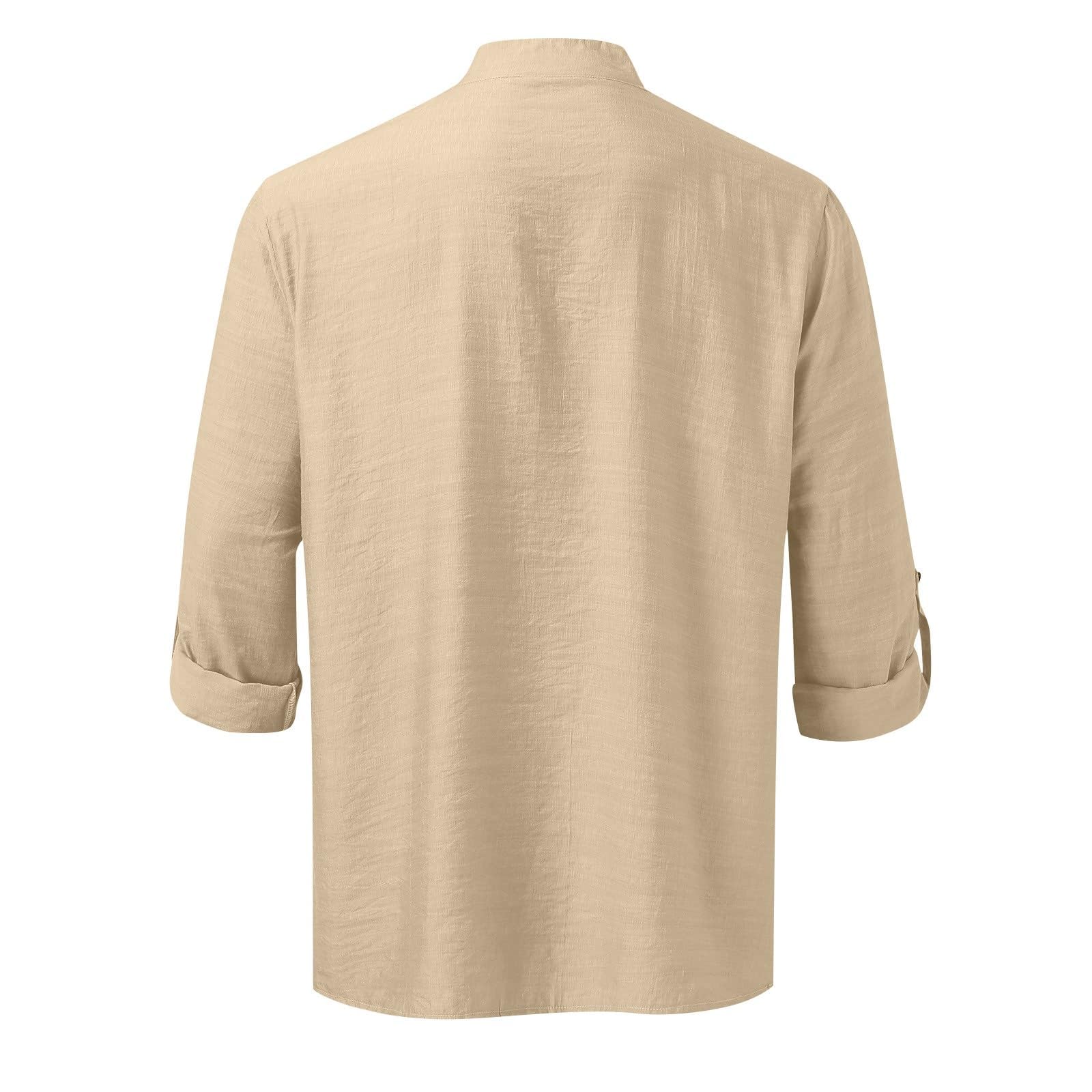 Long Sleeve Shirt Men Vintage Lightweight Plus Size Button Down Blouses Casual Workout Loose V-Neck Cotton Linen Tops