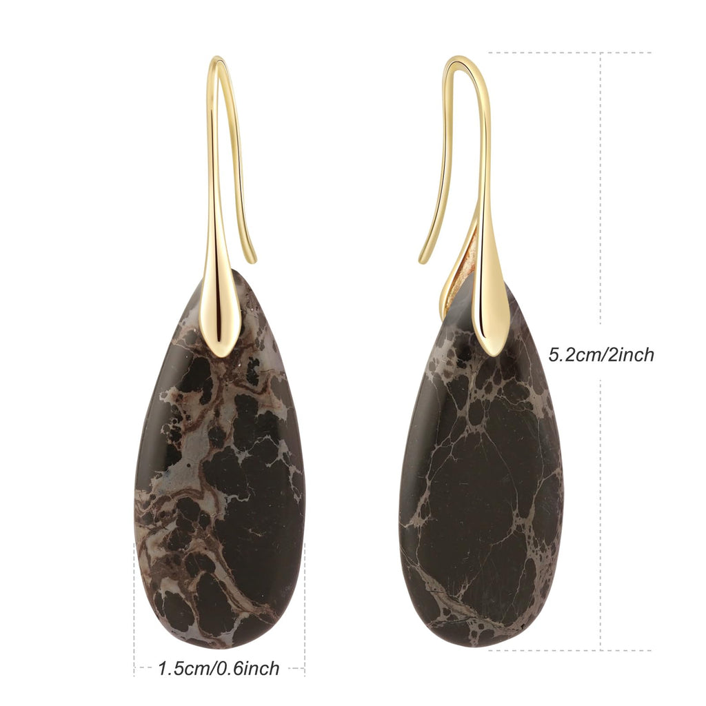 Sriomu Natural Healing Stone Fishhoop Dangle Drop Earrings Statement Gold silver earrings