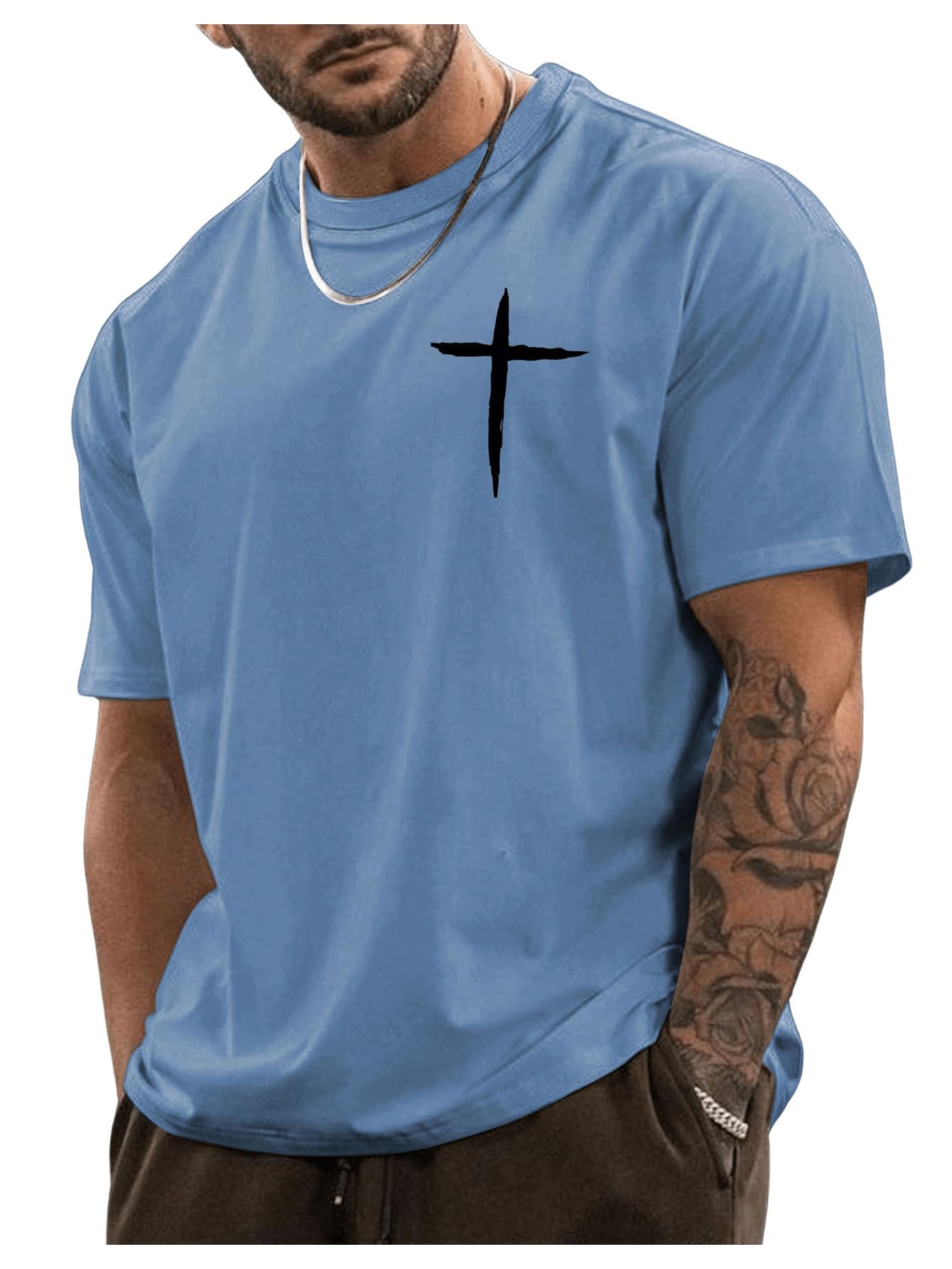 BEAUDRM Men's Plus Size Graphic Print Round Neck Tee Short Sleeve Regular Fit Pullover T Shirt Streetwear
