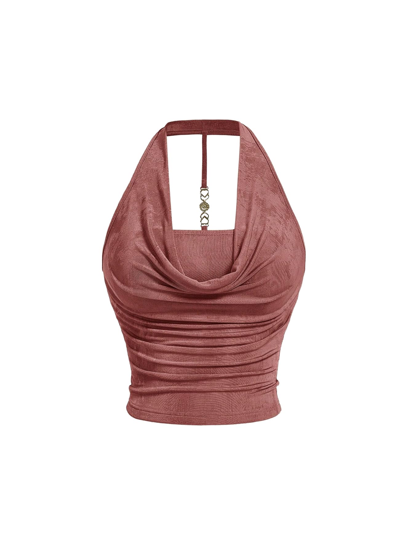 SOLY HUX Women's Plus Size Halter Draped Front Backless Tank Top Sleeveless Y2k Crop Tops