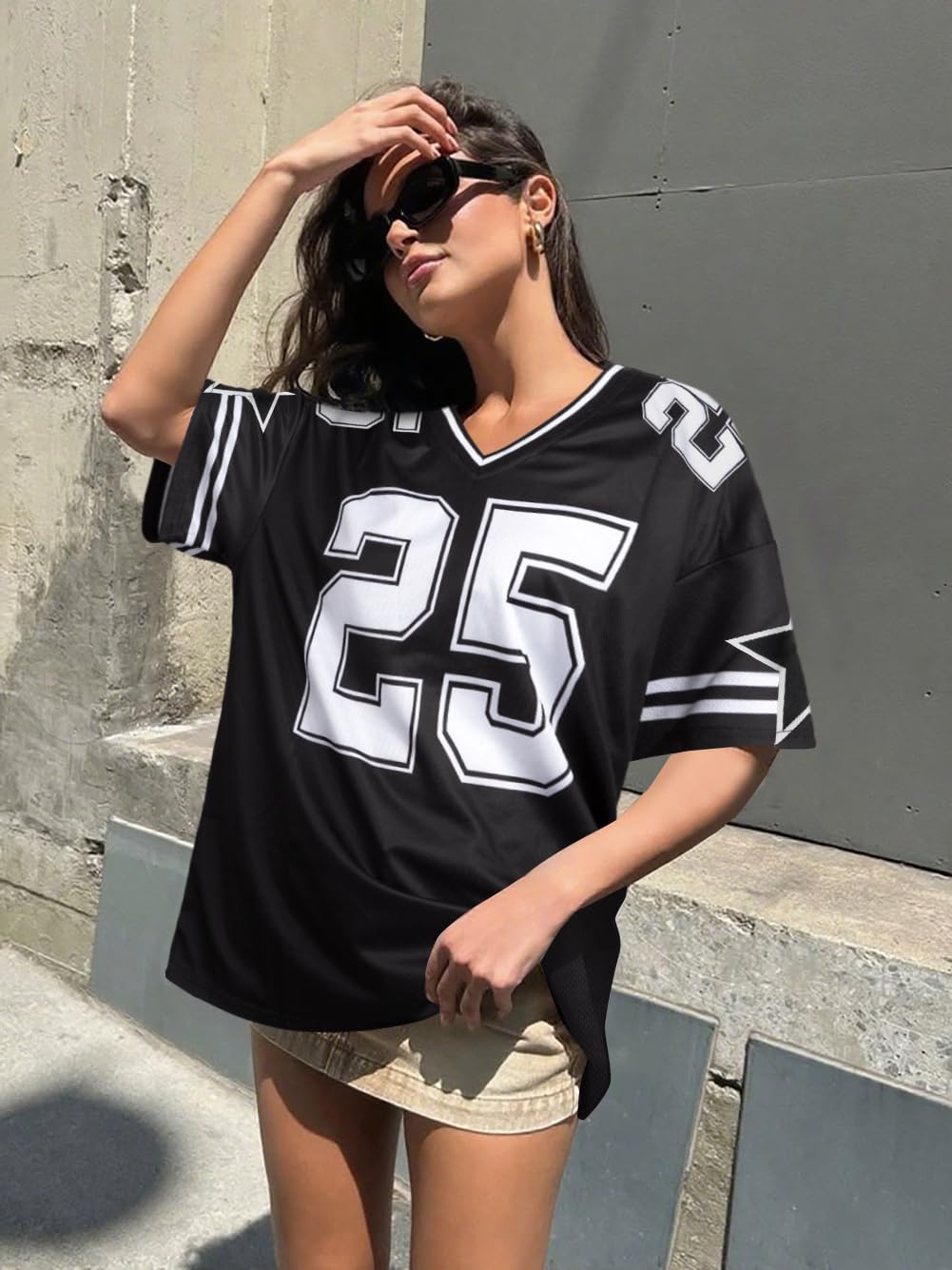 Jersey Shirts for Women Y2k Graphic Tees V Neck Baggy Streetwear Number Oversized T Shirt Summer Tops