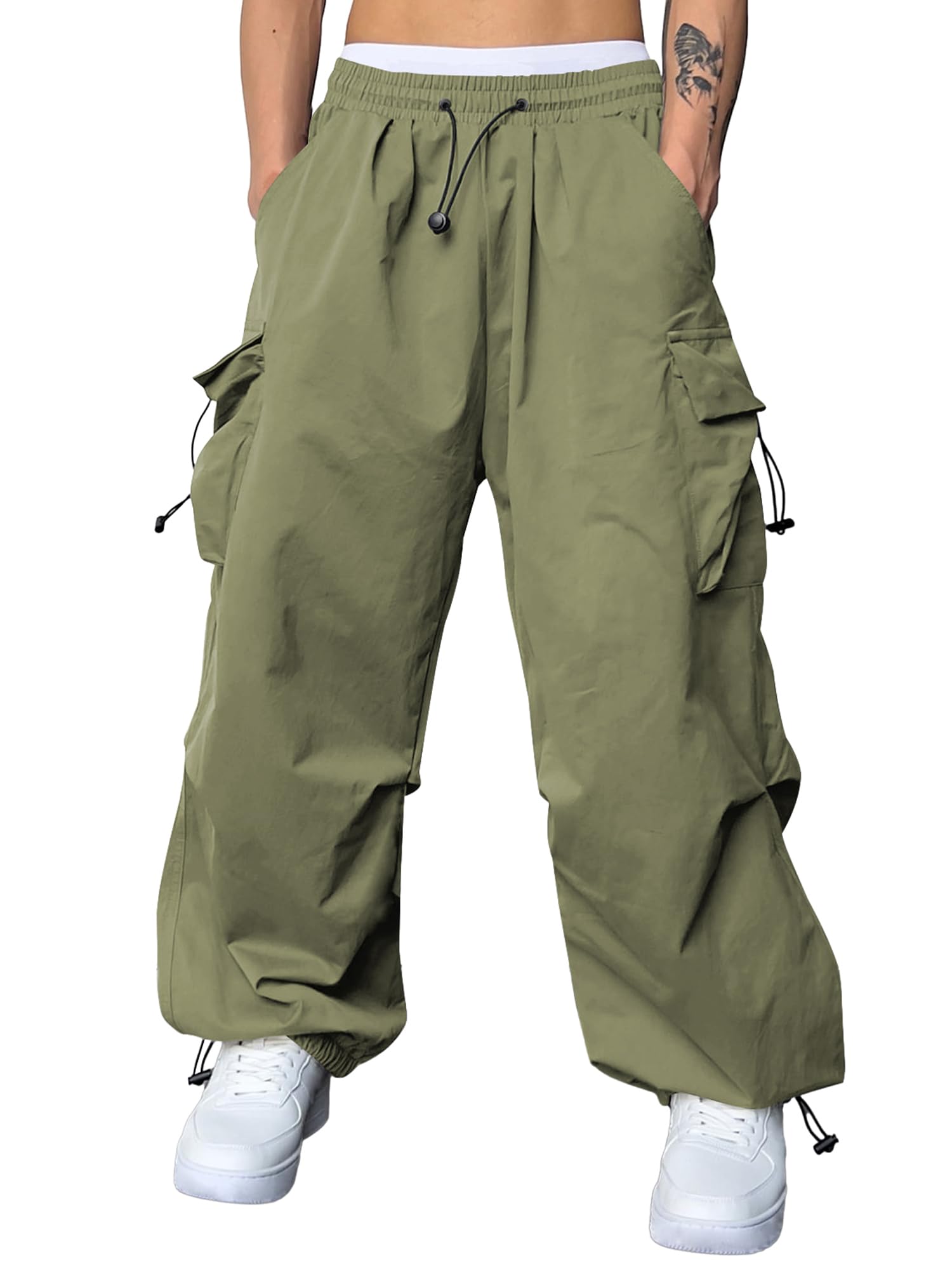 JMIERR Men's Baggy Cargo Pants Trendy Casual Parachute Pant Loose Fit Harem Joggers with Pockets for Streetwear