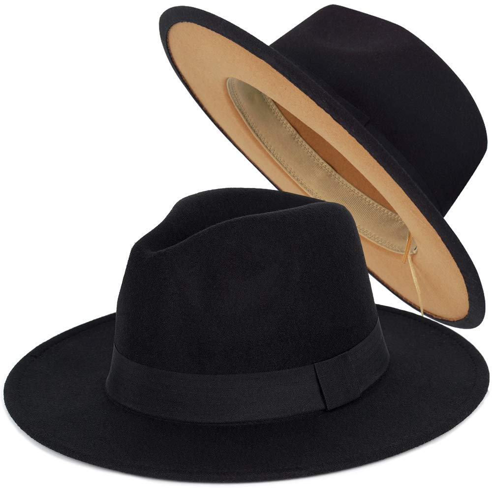 FADACHY Trendy Fedora Hats for Men & Women Wide Brim Felt Hat Dress Panama Hat Two Tone Fedora
