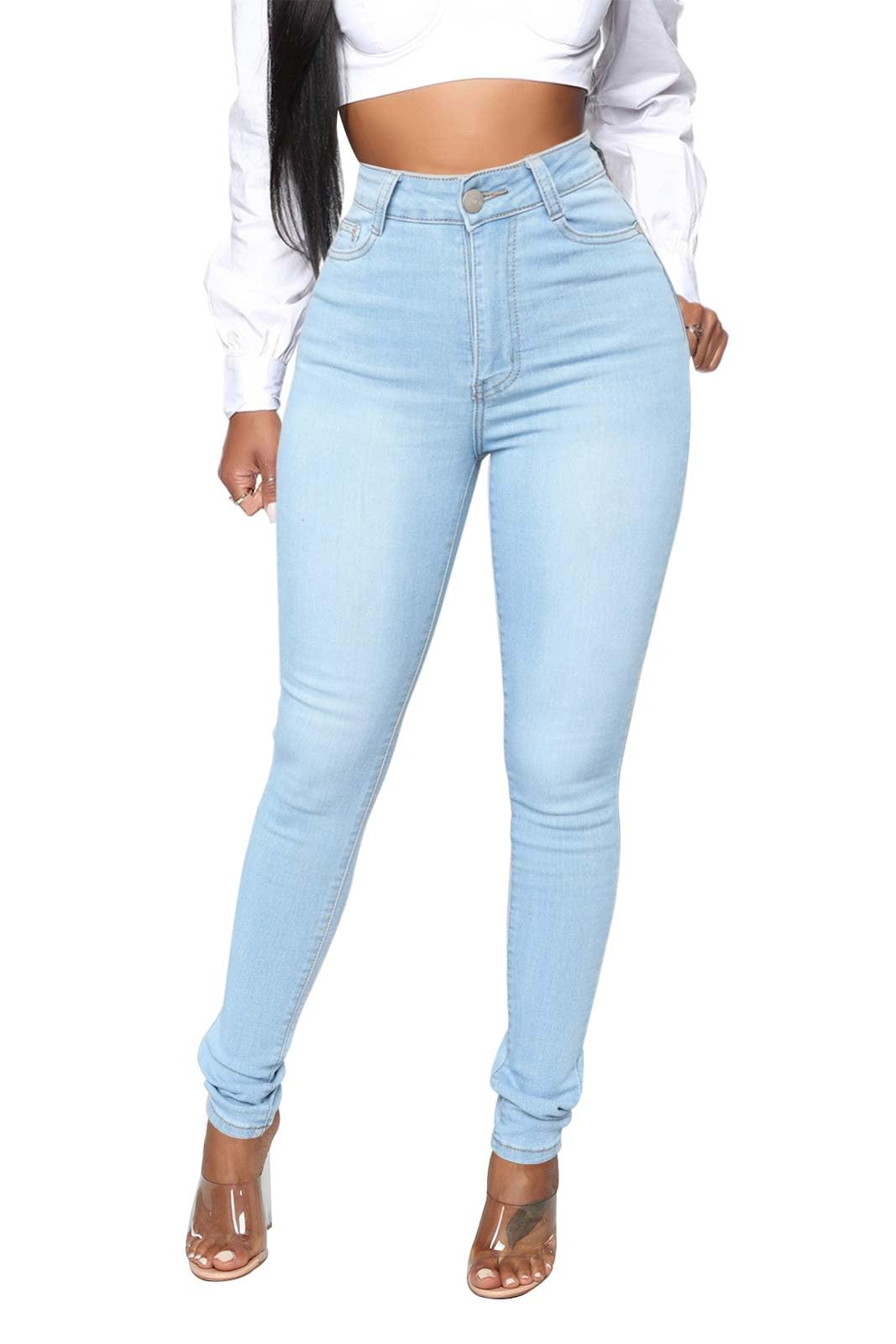 KUNMI Womens Classic High Waisted Skinny Stretch Butt Lifting Jeans Slim Fit Denim Pants