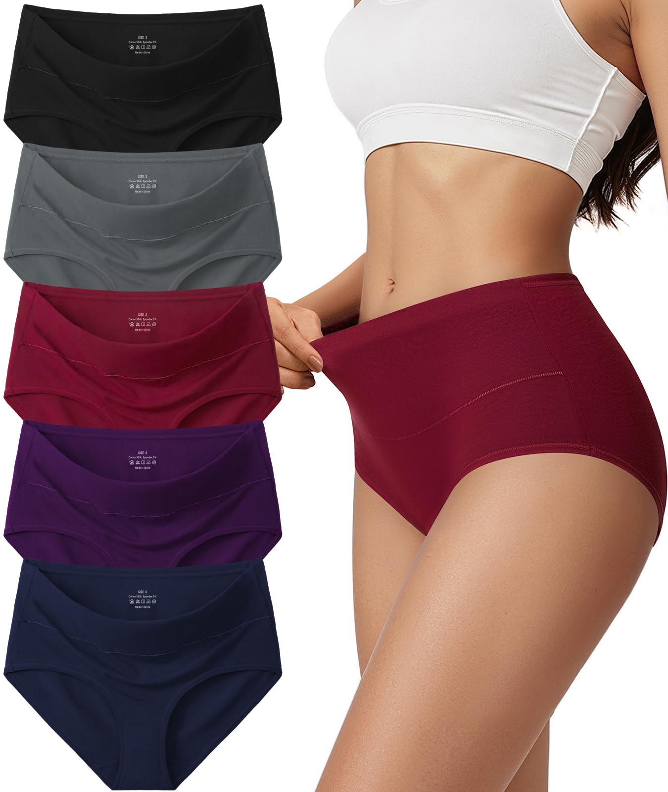 Vevmon Cotton Underwear for Women High Waisted Full Coverage Briefs Soft Ladies Panties 5 Pack