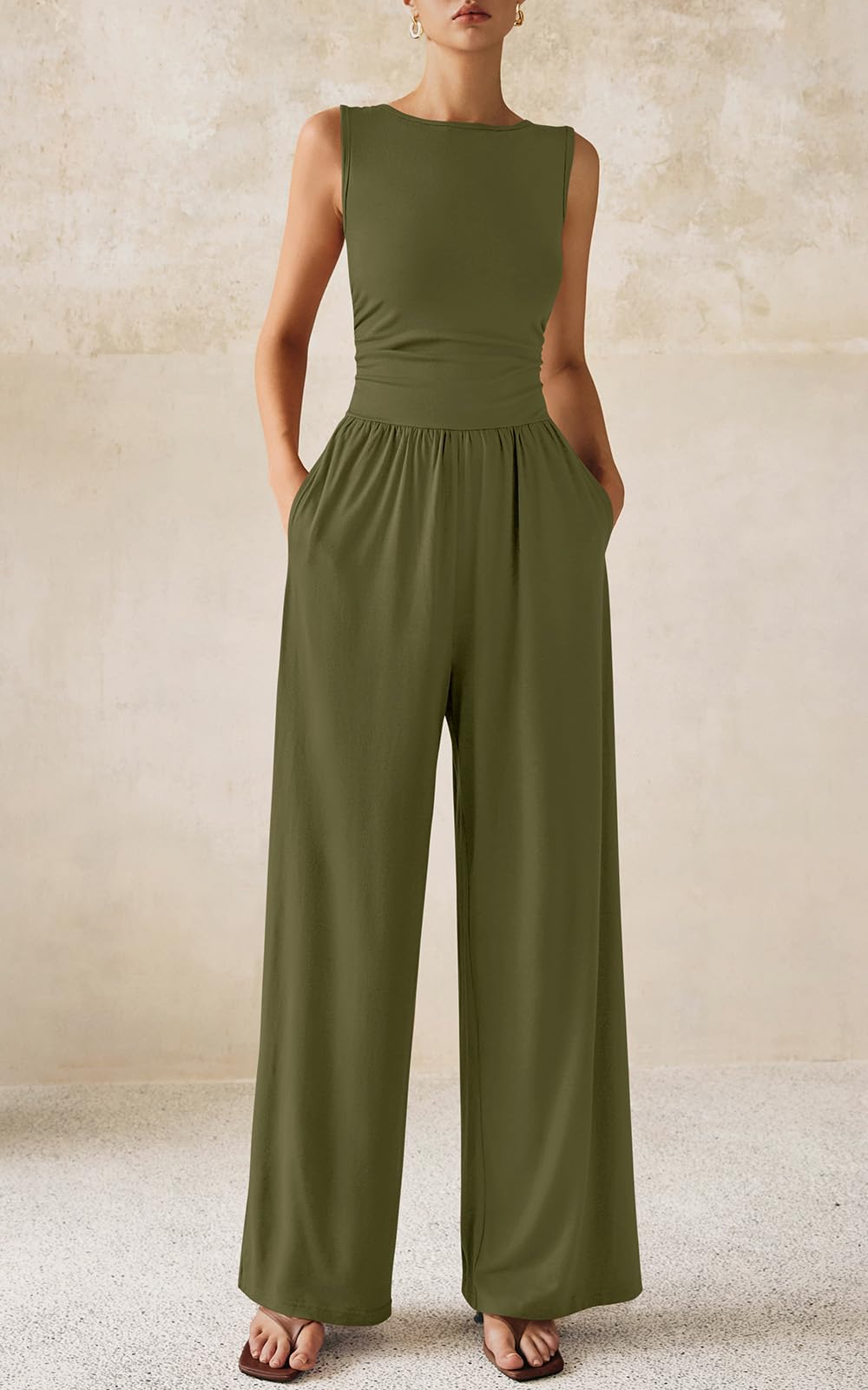 PRETTYGARDEN One Piece Jumpsuits for Women Dressy Casual Sleeveless Crewneck Wide Leg Rompers Jumpers Vacation Summer Outfits