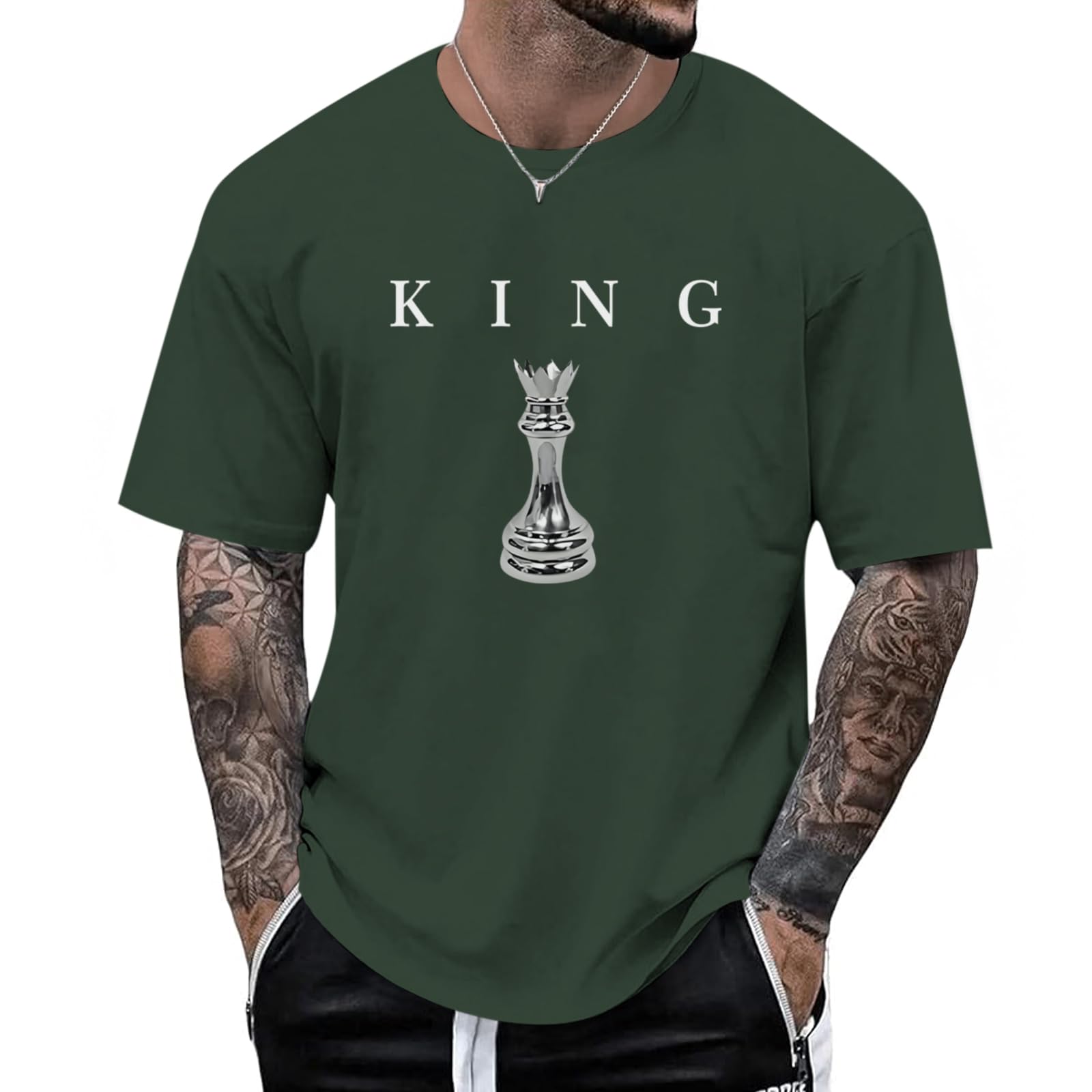 Kelxjia Men's King Chess Shirt Graphic Tees Designer Printed T Shirts for Men Urban Letter T-Shirt Streetwear