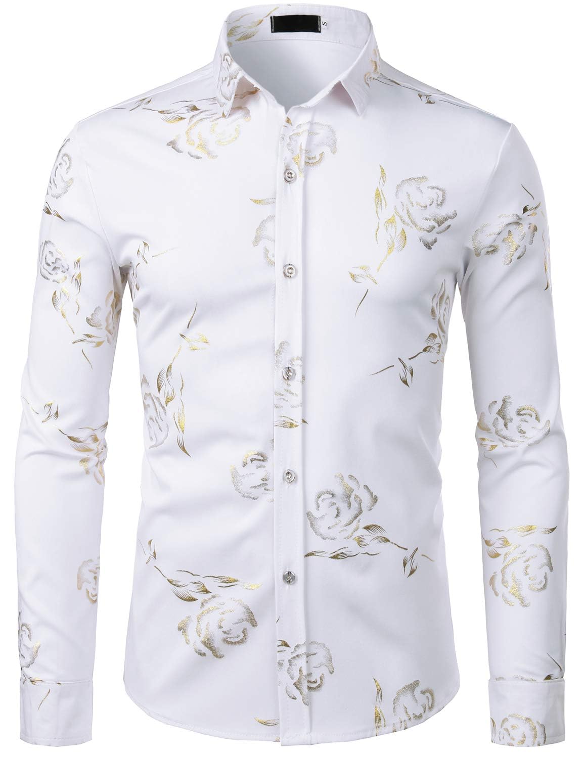 ZEROYAA Mens Hipster Rose Printed Slim Fit Long Sleeve Dress Shirts Prom Performing Shirts