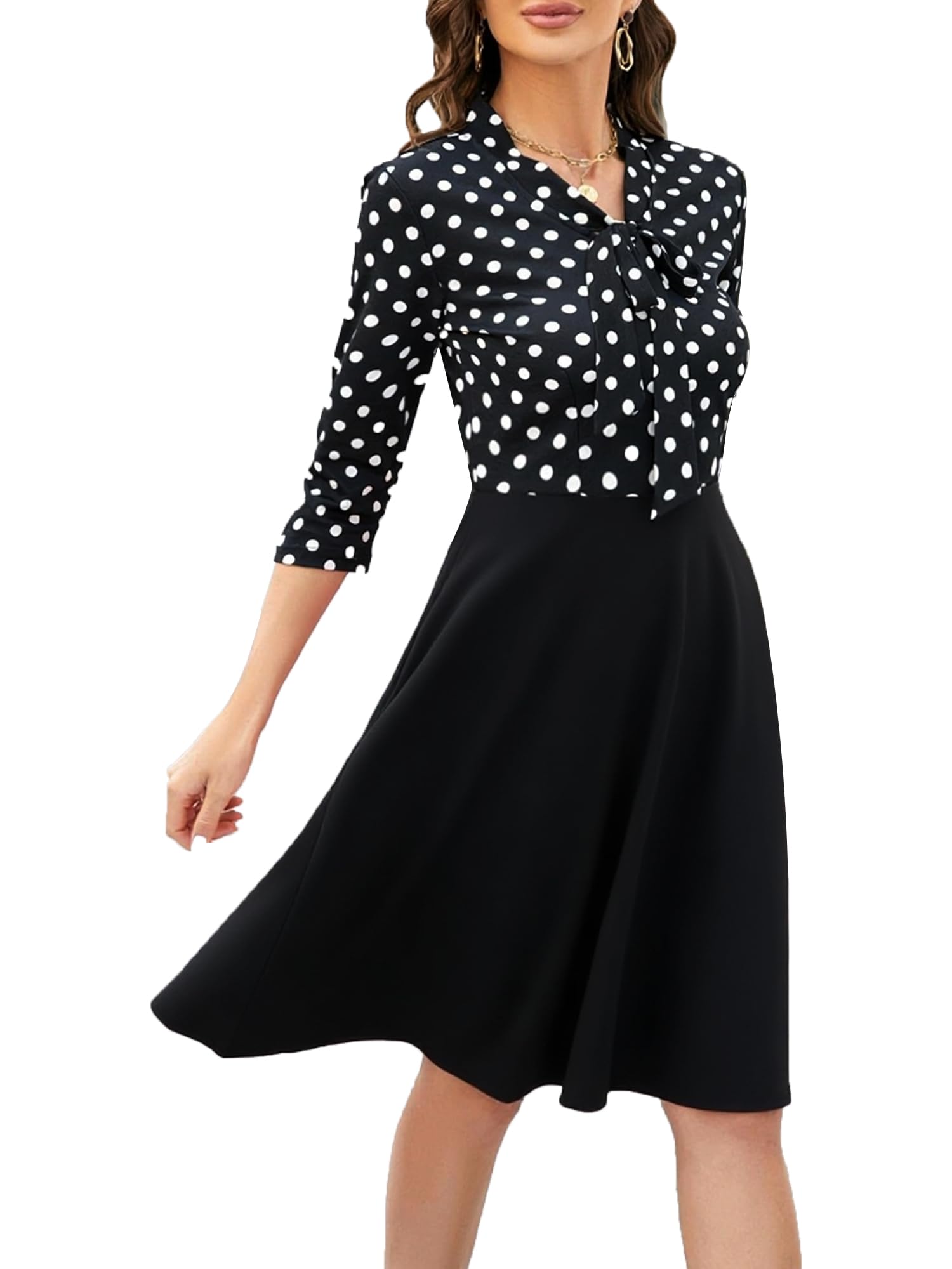 oxiuly Women's Vintage Bow Tie V-Neck Pockets Casual Work Party Cocktail Swing A-line Dresses OX278